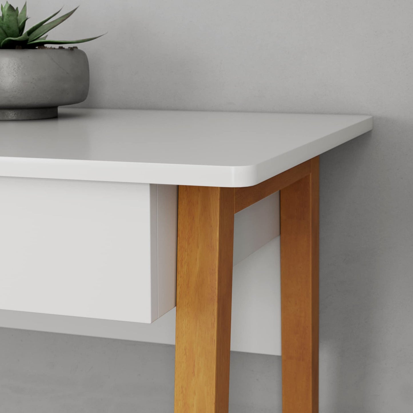 Nathan James 51101 Telos Home Office Computer Desk with Drawer, 42" White/Brown