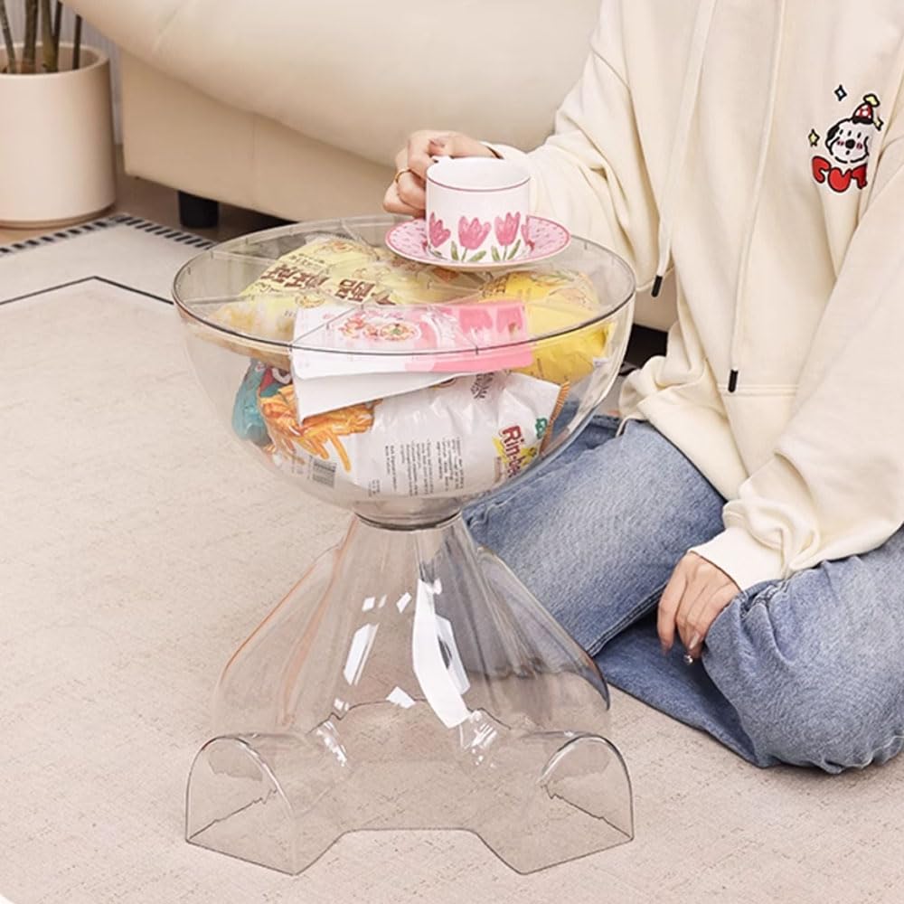 Side Table, Circle Coffee Tables, Sofa Table Nightstand, Small End Tables Accent Balcony Office, Modern Bedside Home Decor for Living Room, Bedroom, Small Spaces, Easy Assembly (Transparent White)