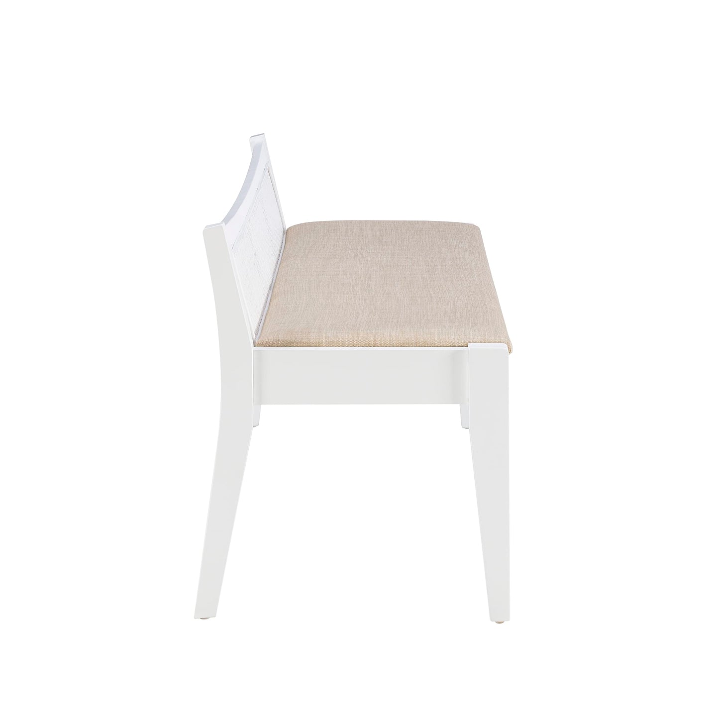 Kasi White Low Back Cane Bench with Beige Upholstered Seat by Powell