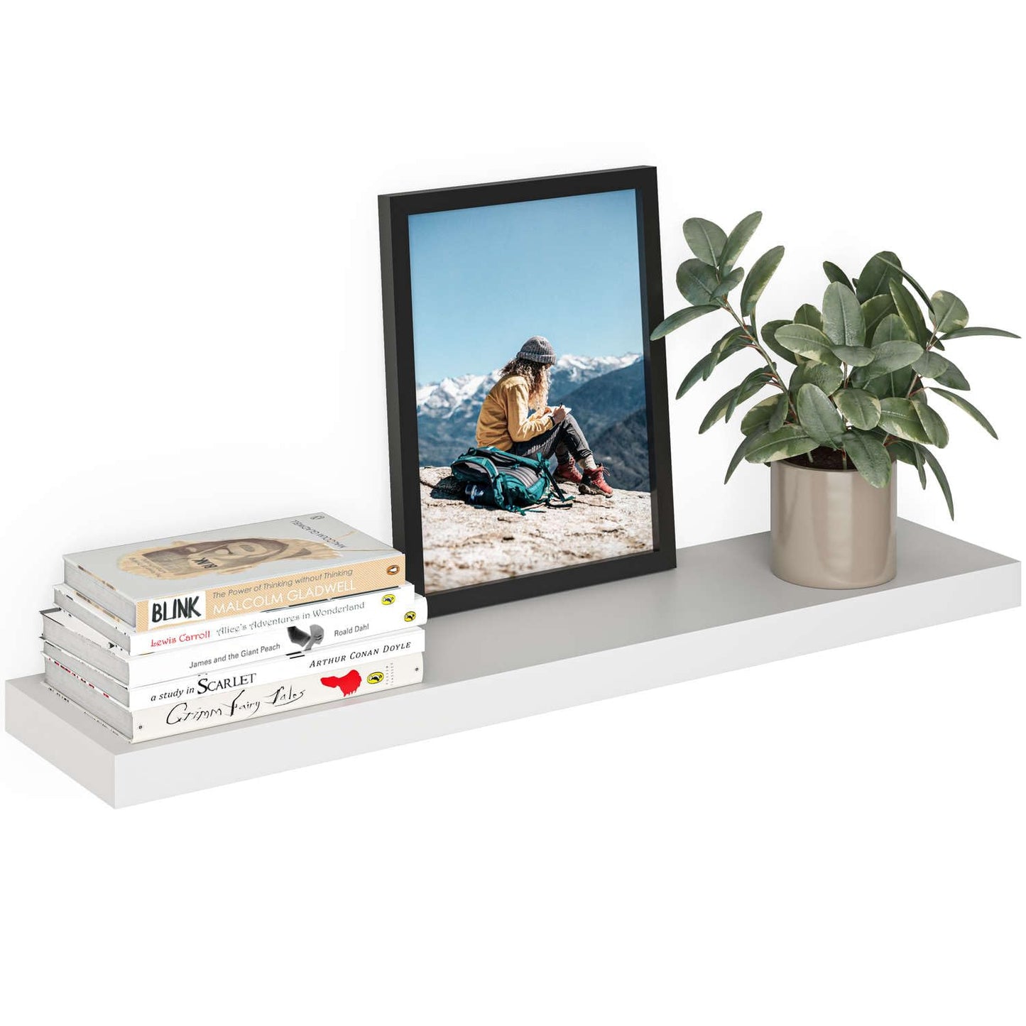 Ballucci Floating Shelf, 36" Wood Wall Shelf with Invisible Brackets for Bathroom, Living Room, Bedroom, Kitchen, Nursery, 8" Deep, White