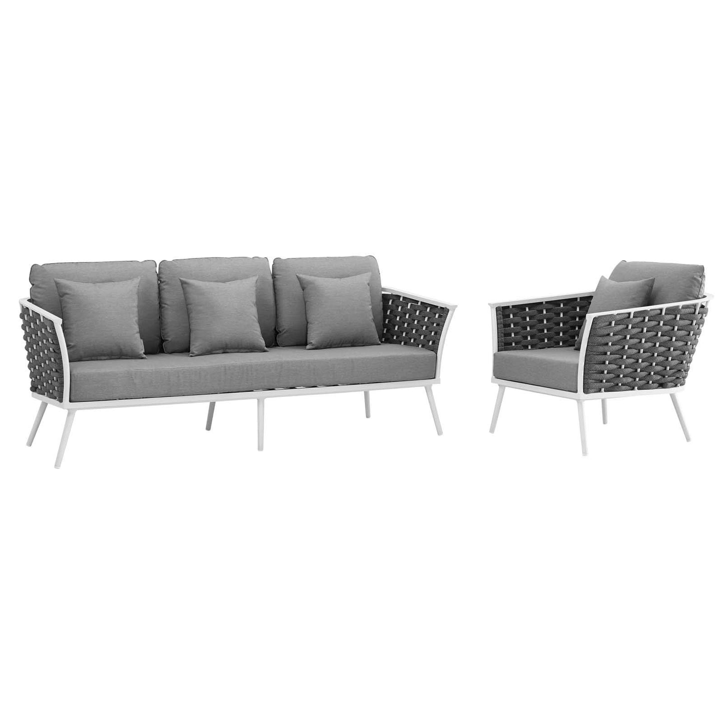 Modway Stance Outdoor Patio Aluminum Sofa and Armchair in White Gray