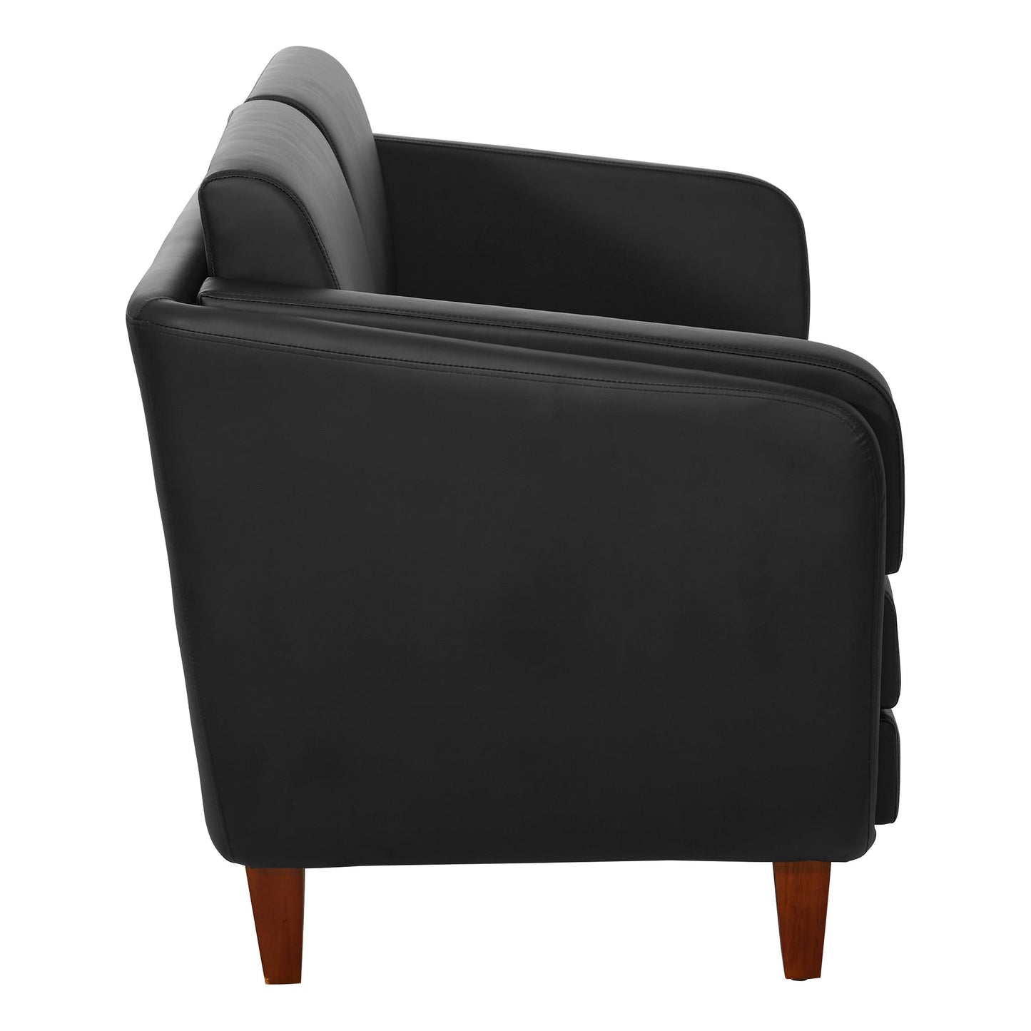 Office Star Products Lounge Seating with Cherry Finish Wood Legs, Coil Spring Seat, Black Faux Leather, Loveseat