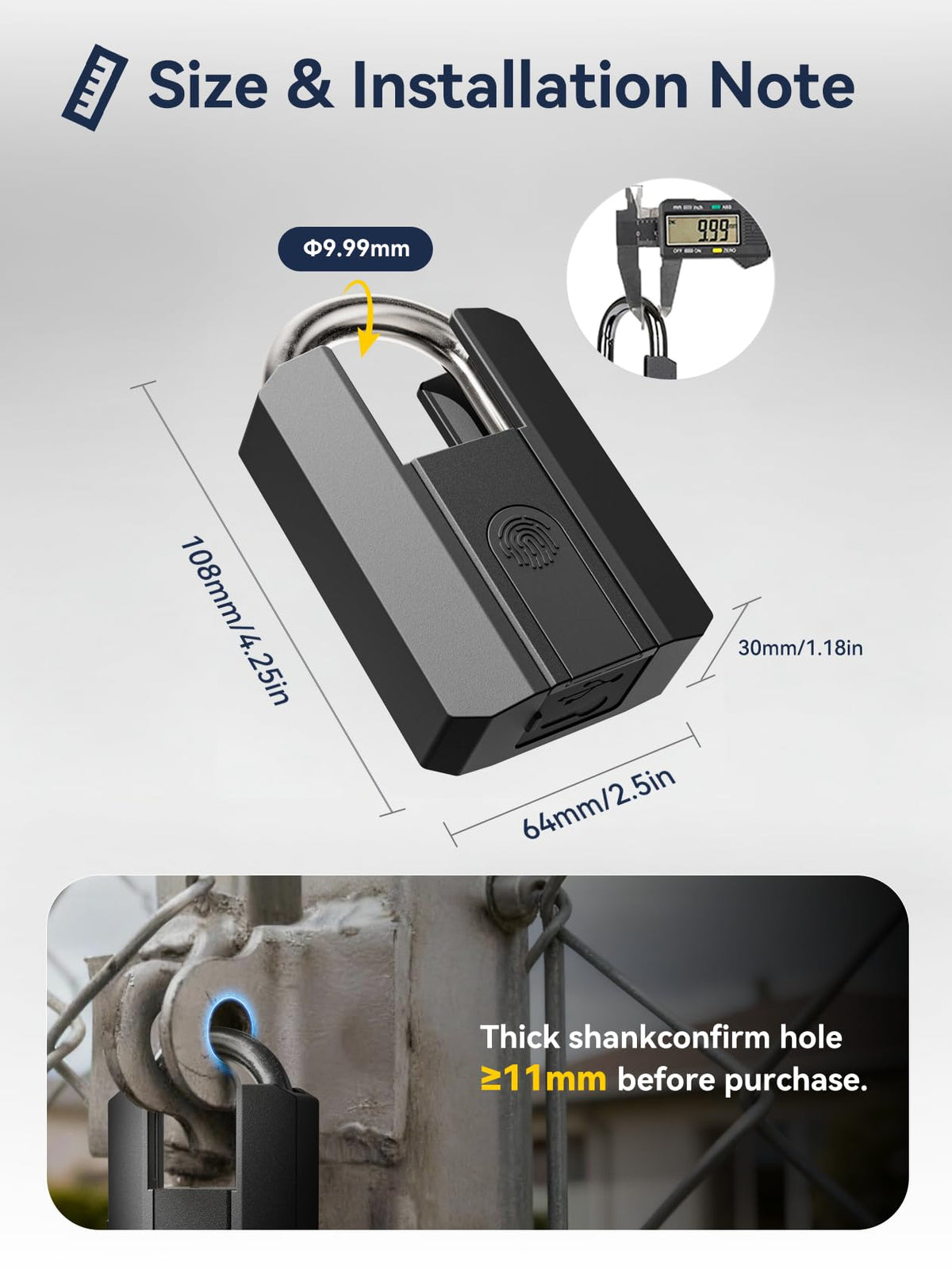 NexusLab Heavy Duty Smart Fingerprint Padlock with Key, IP67 Waterproof Bluetooth Outdoor Gate Lock, Anti-Theft App Control & Log Record, High Security Gym, Fence, Shed, Pool & Storage Unit Locks