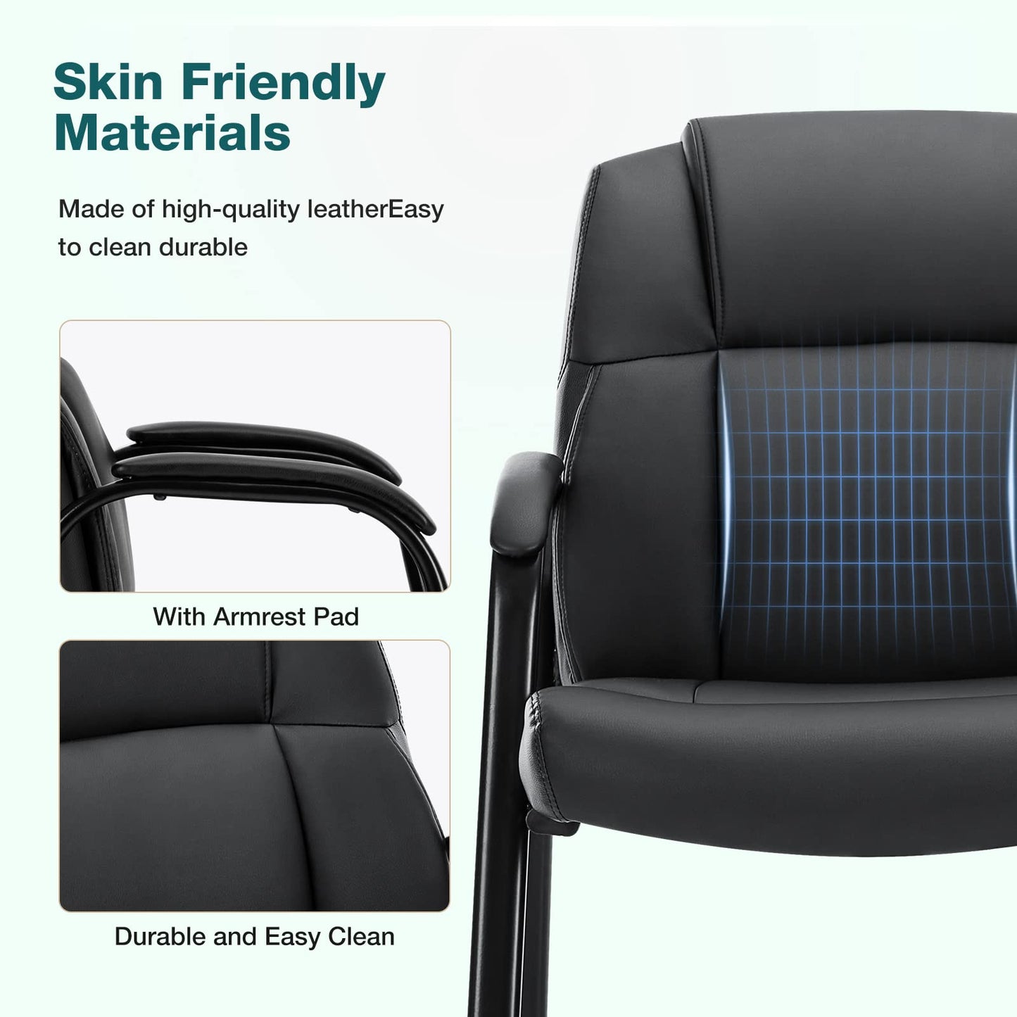 Office Chair - Guest Reception Chair Set of 2, Desk Chair No Wheels PU Leather Meeting and Waiting Room Accent Chairs Executive Chair with Lumbar Support and Padded Armrest, Black