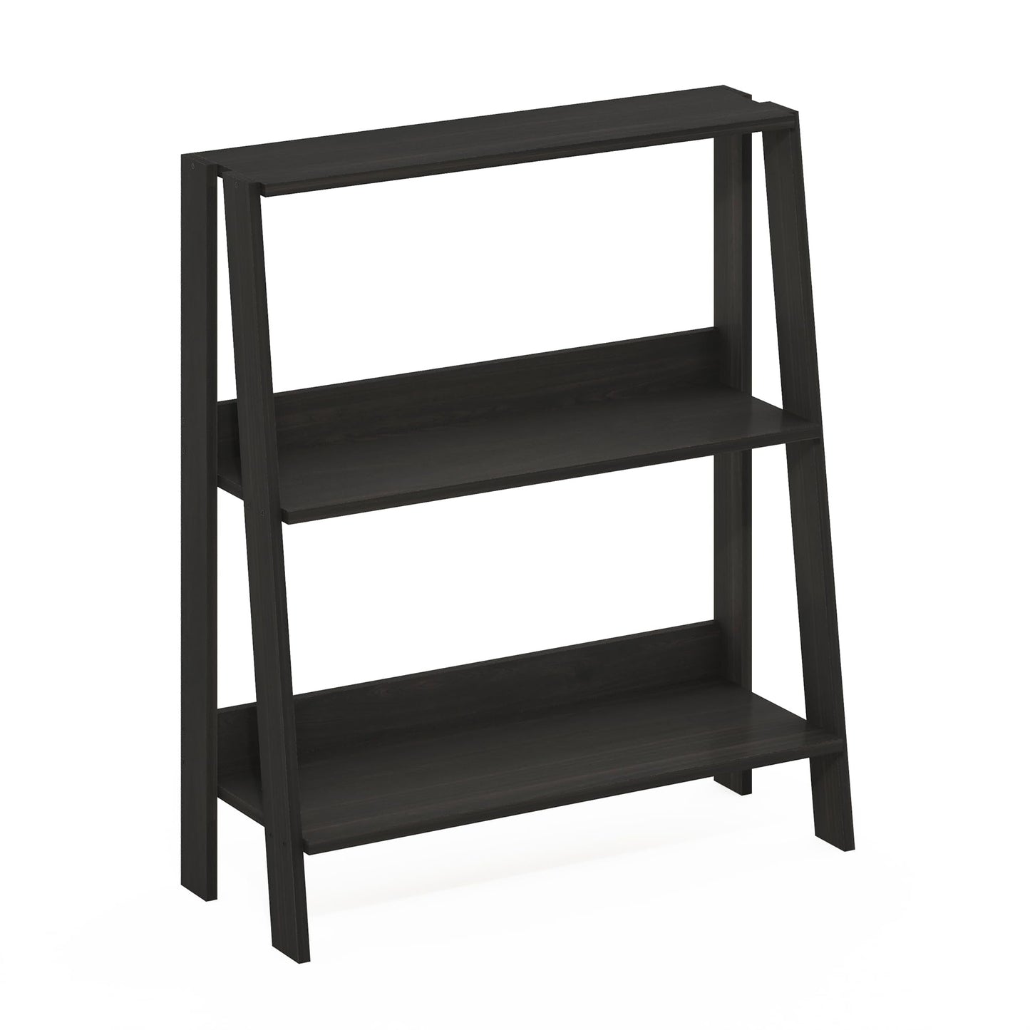 Furinno Ladder Book Shelf, 3-Tier Ladder Shelf, Open Design Bookshelf, Display Storage Bookcase, 9.3" x 23.6" x 27", Living Room, Home Office, Espresso