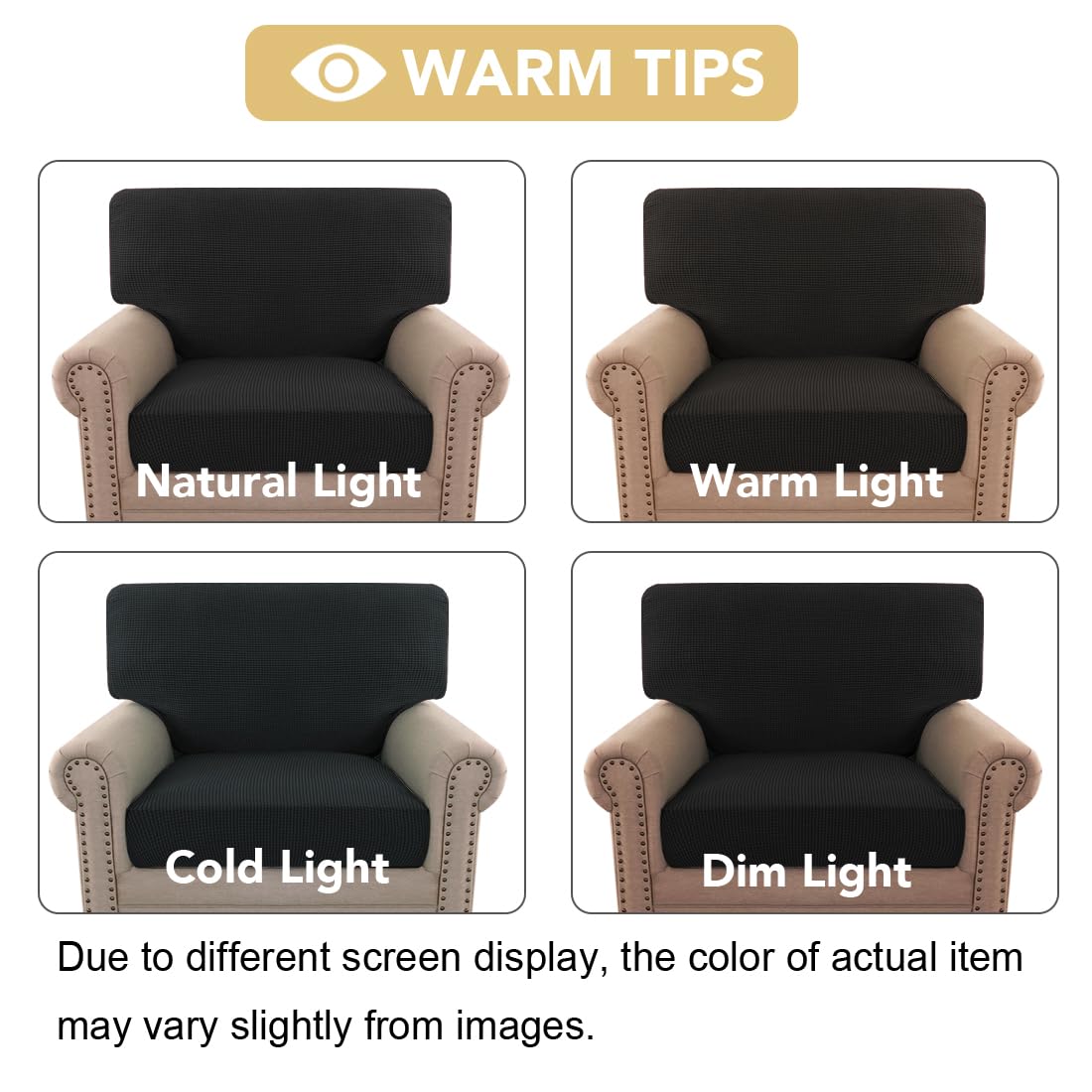 H.VERSAILTEX Multi-Pieces Chair Covers Stretch Couch Covers Form Fitted Seat and Back Cushions Covers (1 Seat Cover Plus 1 Back Cusion Cover, Bonus 2 Armrest Covers), Black