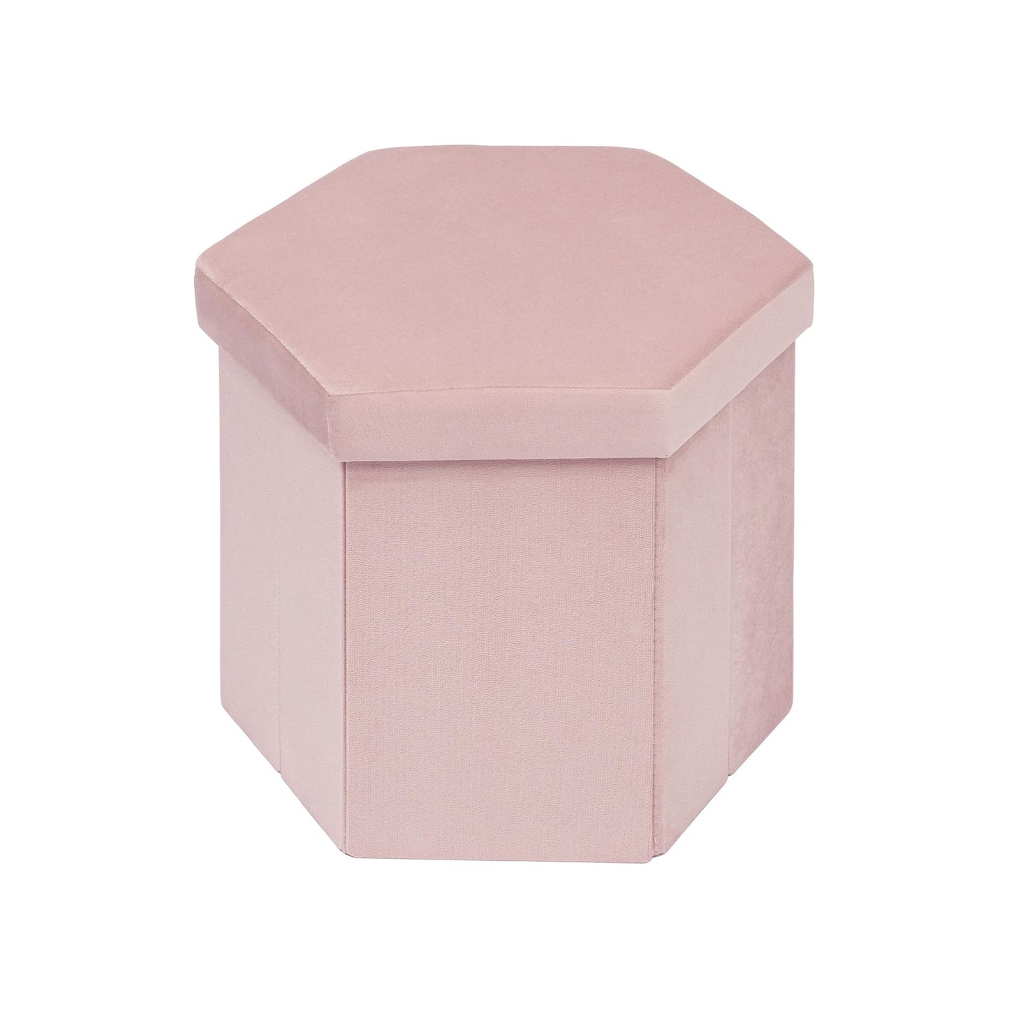 ZOLANOful Hexagon Storage Ottoman for Small Spaces, Velvet Accent Footstool with Hidden Storage, Foldable Ottoman Seat for Living Room, Bedroom, Dorm & Entryway, Blush Pink, 15 x 16.9 x 15 Inch