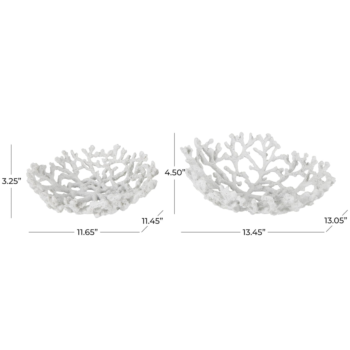 Deco 79 Resin Coral Decorative Bowl Decorative Bowl Textured Decorative Containers, Set of 2 Decorative Keepsake Boxes 13", 12"W, White