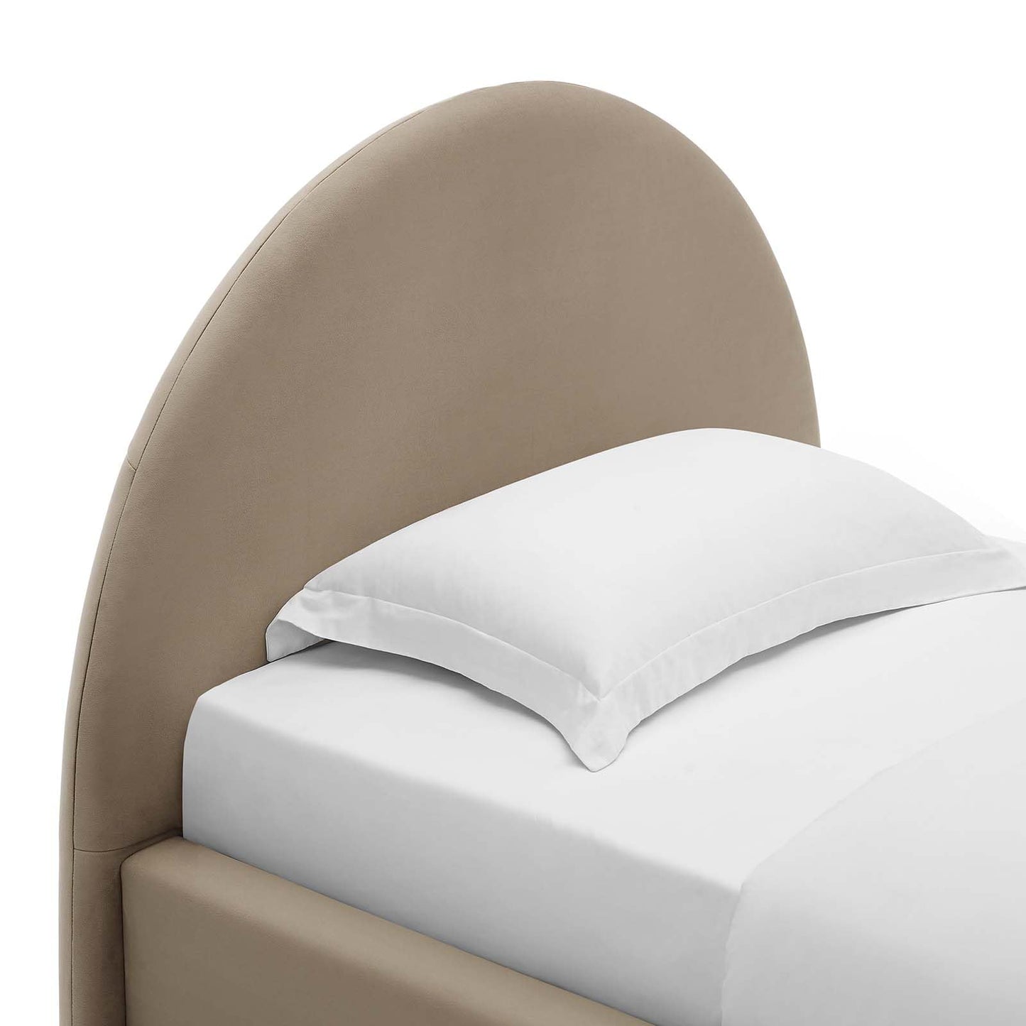 Modway Resort Twin Size Platform Bed with Arch Shaped Round Headboard in Taupe, Upholstered Bed Frame, Stain-Resistant Performance Velvet, Soft Cloud Bed Frame, No Box Spring Needed, Strong Wood Slats