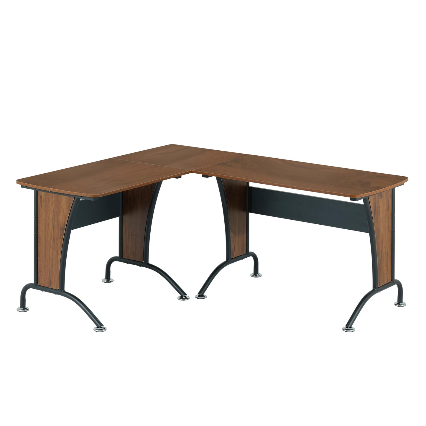 Deluxe L Shaped Desk, Corner Desk Configurable as Left/Right-Handed L-Desk or Inline Desk, Durable Steel Frame with Spacious Work Area, Walnut and Grey