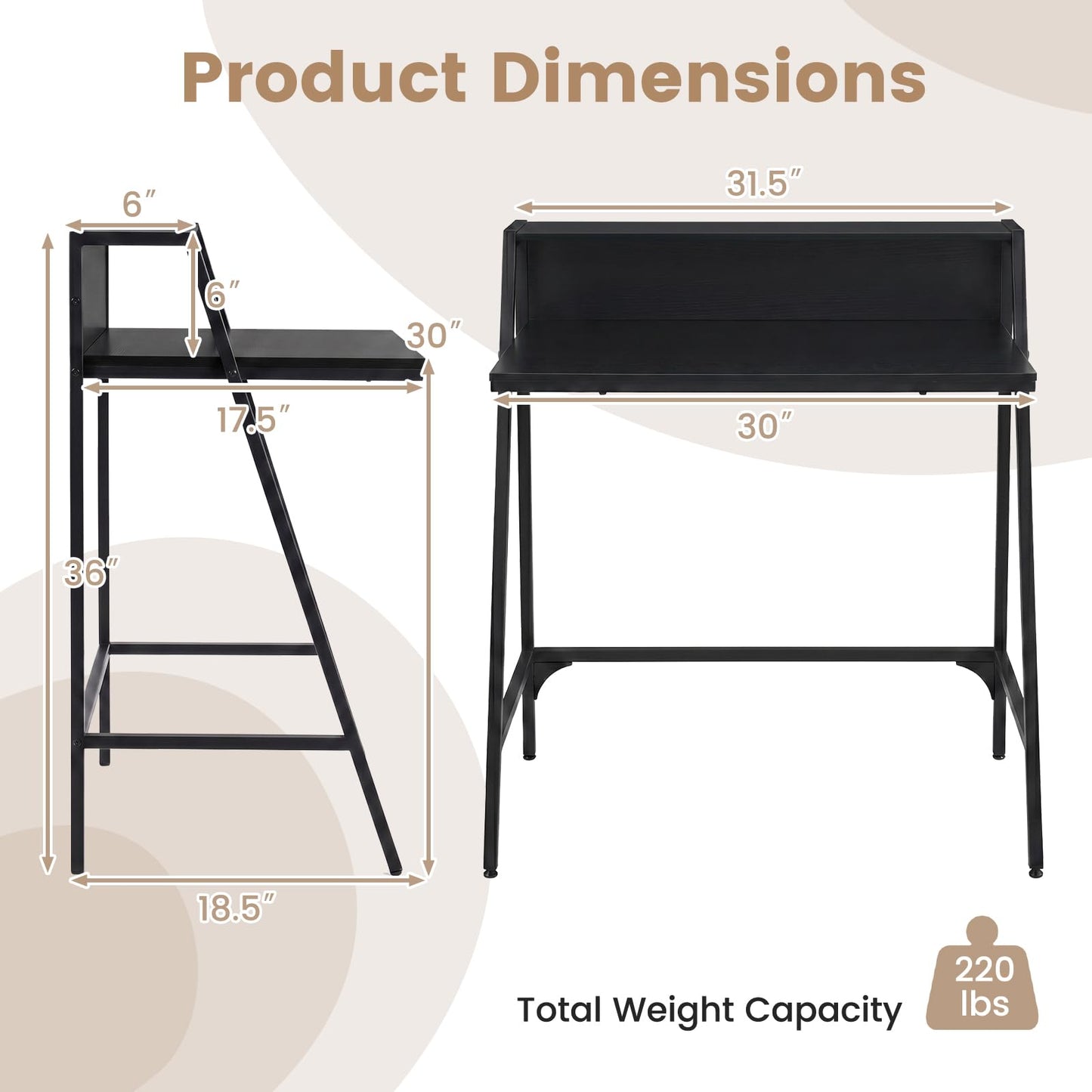 Giantex 31.5” Small Computer Desk, Industrial Writing Desk with Raised Storage Shelf & Heavy-Duty Metal Frame, Compact Study Desk Computer Workstation for Bedroom Dorm (Black)