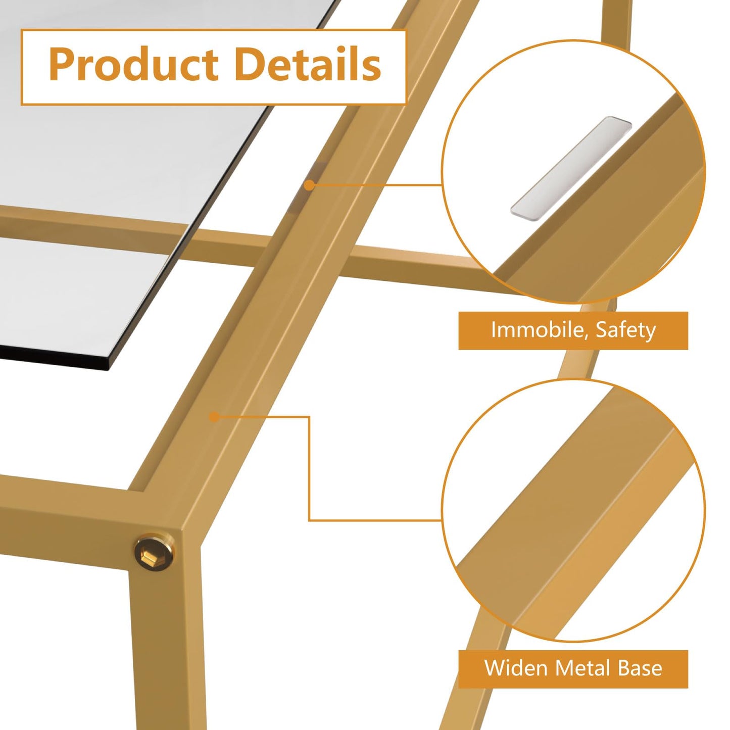 Coffee Table,Tempered Glass Coffee Table,Minimalist Center Table for Living Room,Office,Modern Glass Top Coffee Table with Sturdy Metal Frame & Open Storage, Easy Assembly,Gold