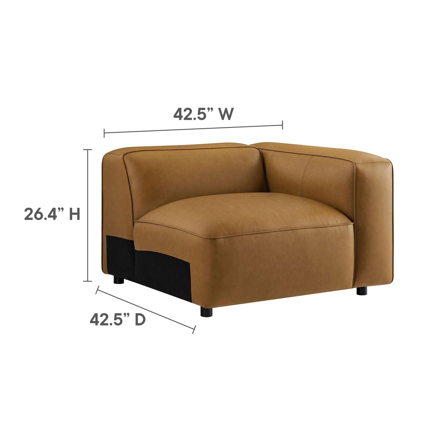 Modway Auren Vegan Leather 5 Piece Modular U-Shaped Sofa in Camel - Faux Leather Sectional - Comfy PU Leather Sofa - Oversized Mid Century Modern Couch for Living Room or Apartment