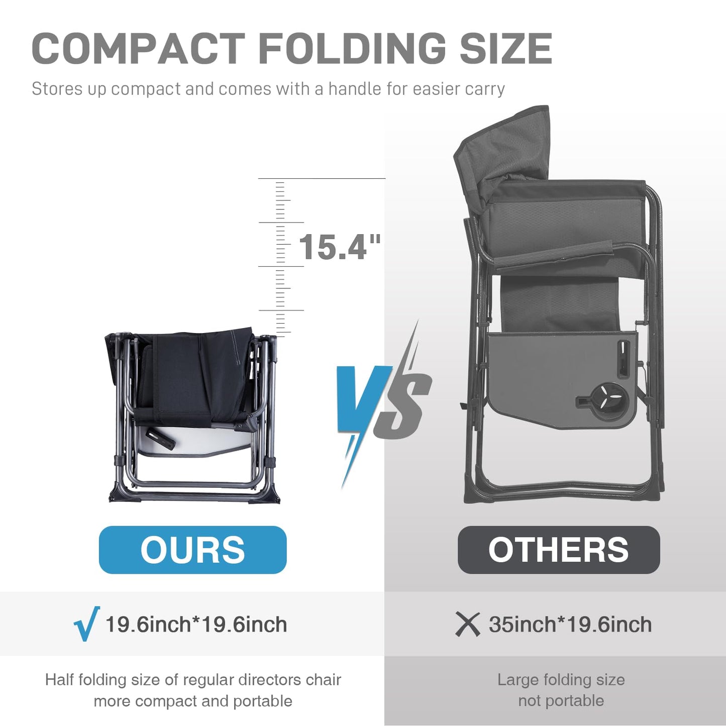 EVER ADVANCED Camping Directors' Chair with Side Table, Portable Folding with Compact Size, Heavy Duty Lawn Chair with Pocket for Camping, Lawn, Sports and Fishing, 400lbs, Black 2 Pack