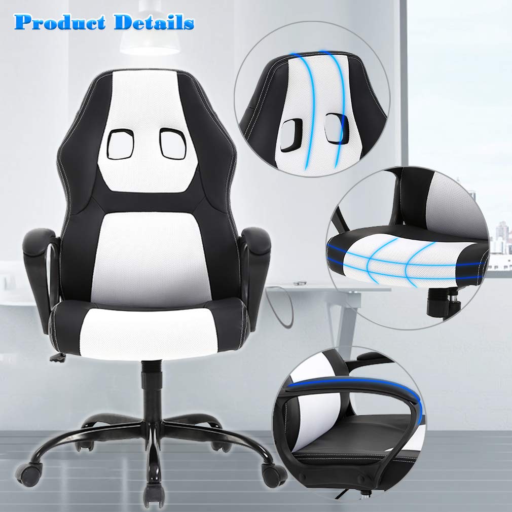 BestOffice Office Chair PC Gaming Chair Cheap Desk Chair Ergonomic PU Leather Executive Computer Chair Lumbar Support for Women, Men (White)