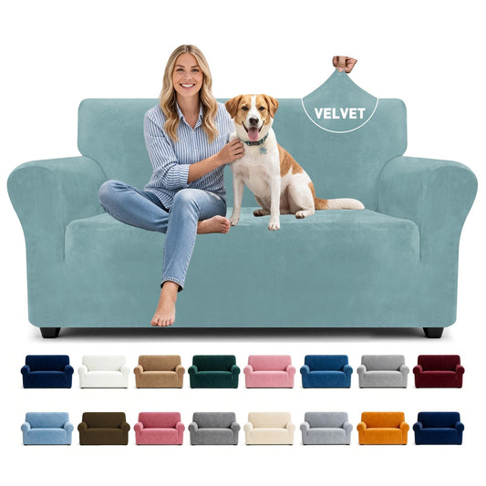 YEMYHOM Real Velvet Couch Covers for 2 Cushion Couch High Stretch 1 Piece Loveseat Slipcover for Pets Dogs Anti Slip Love Seat Sofa Slipcover Furniture Protector (55"-69", Dusty Blue)