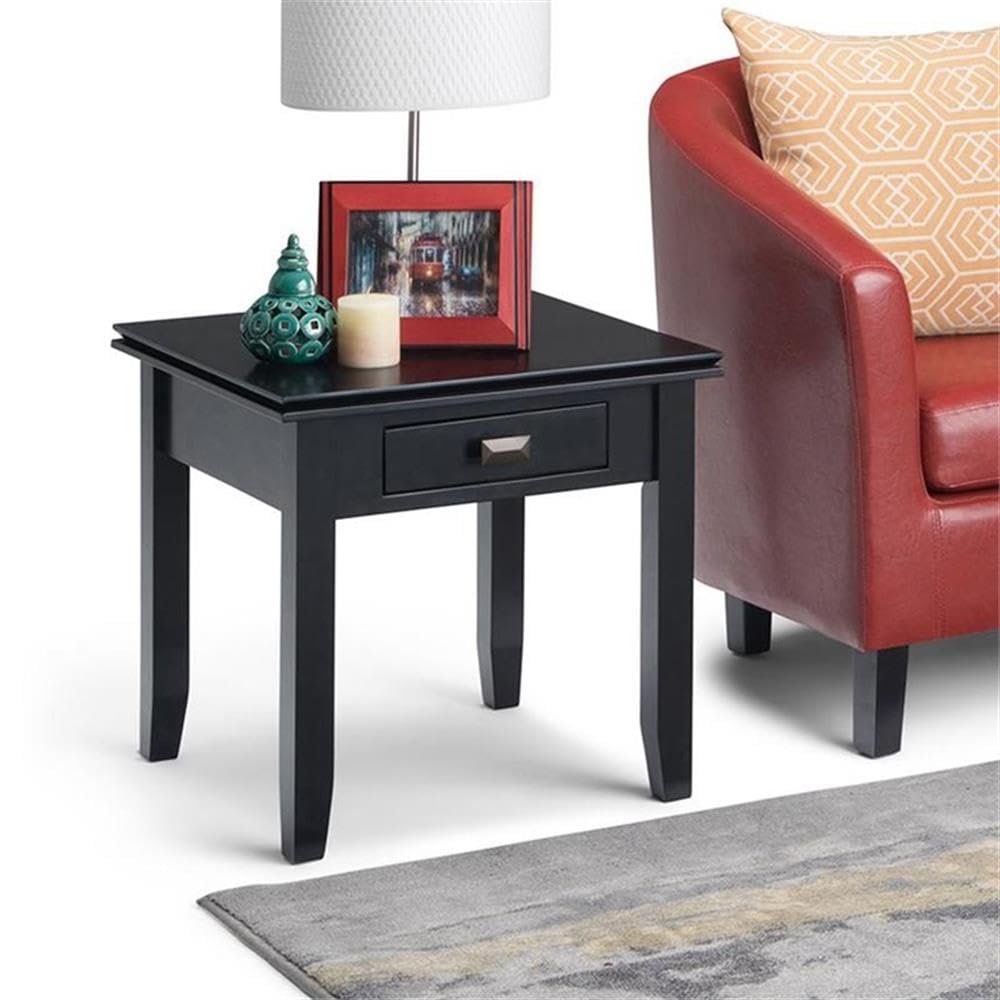 SIMPLIHOME Artisan SOLID WOOD 21 inch Wide Square Transitional End Side Table in Black for the Living Room and Bedroom