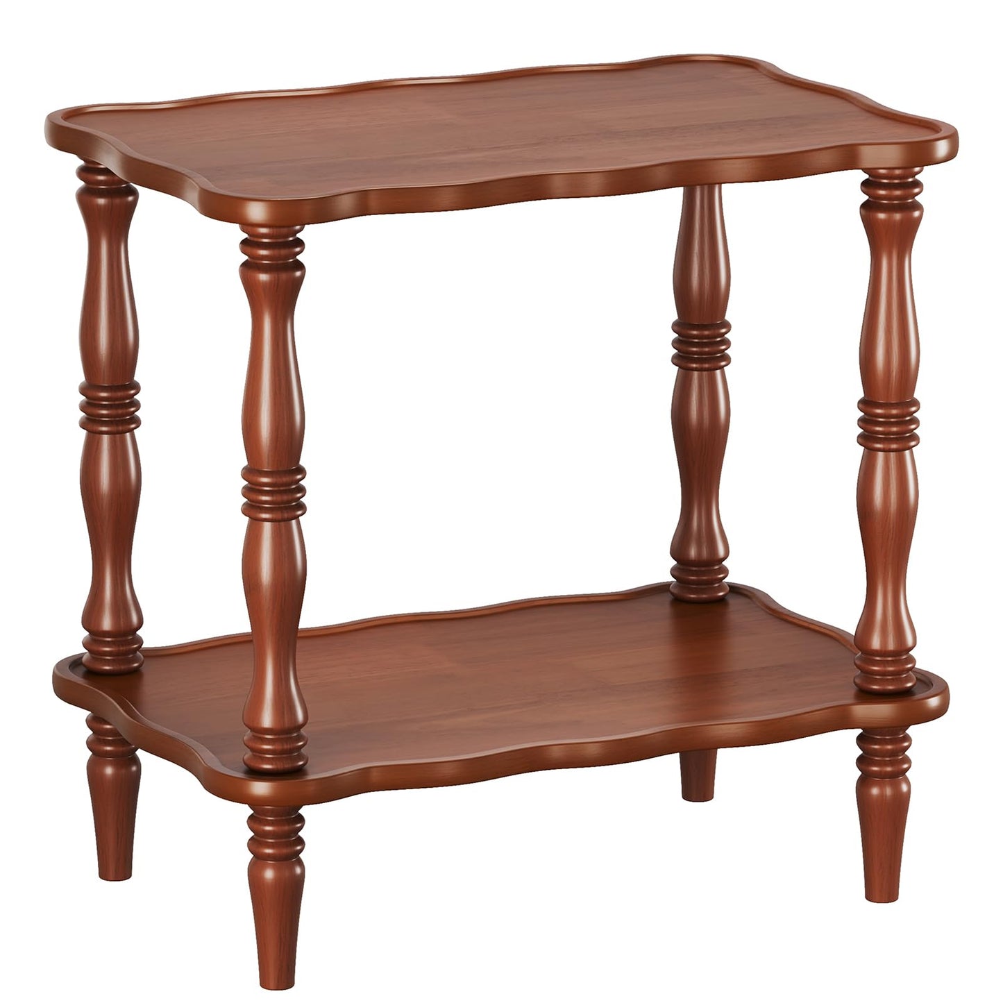 Solid Wood End Table Living Room - 23.6" H Small Narrow Rectangle End Table Wooden, Dark Real Wood Vintage Antique Brown Side Bedside Table Nightstand for Small Spaces with Open Storage Shelf