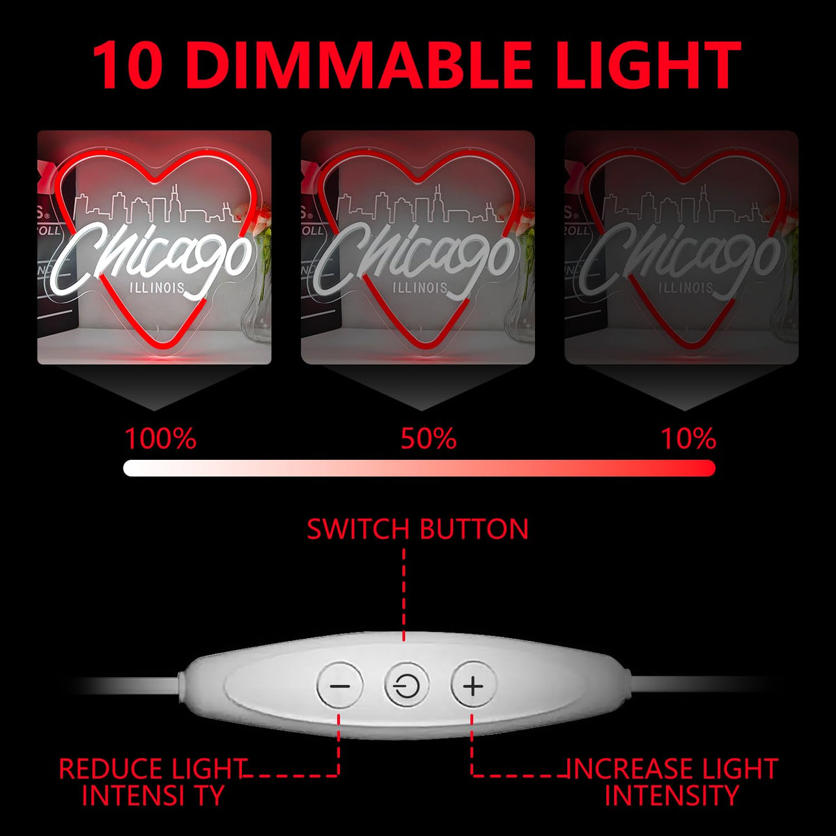 Chicago Neon Sign for Wall Decor Chicago Neon Light for Women Gift Dimmable LED City Light Up Sign for Christmas Birthday Gifts