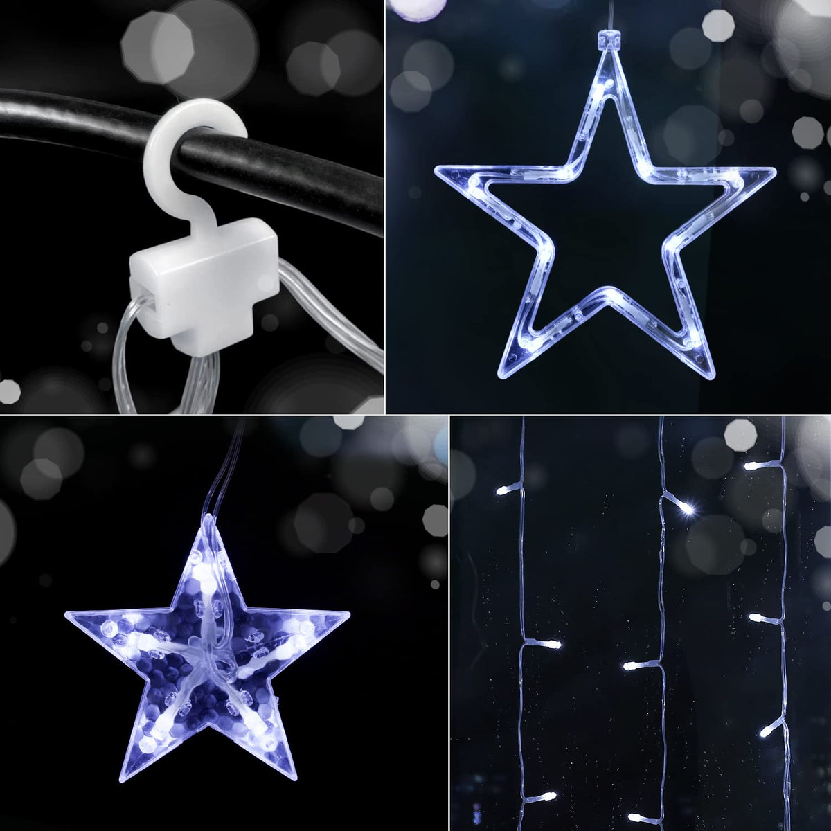 Blingstar Star Curtain Lights - 138 LED 12 Star Lights, 8.2ft Extendable, 8 Modes, Remote, Cool White