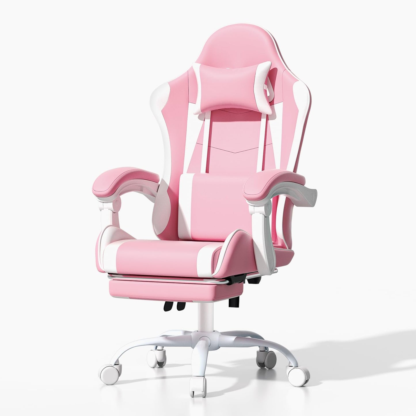 Athena Collection Gaming Chair, Ergonomic Gaming Chair with Footrest & Headrest Lumbar Support, Height Adjustable Swivel Computer Chair Office Chair for Adults (Pink)