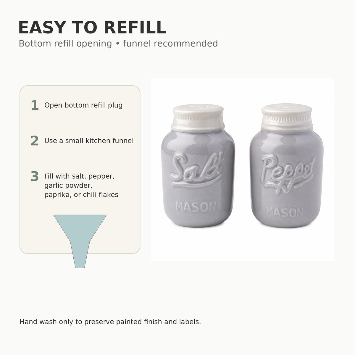 Comfify Grey Mason Jar Salt and Pepper Shakers – 3.5 oz Modern Farmhouse