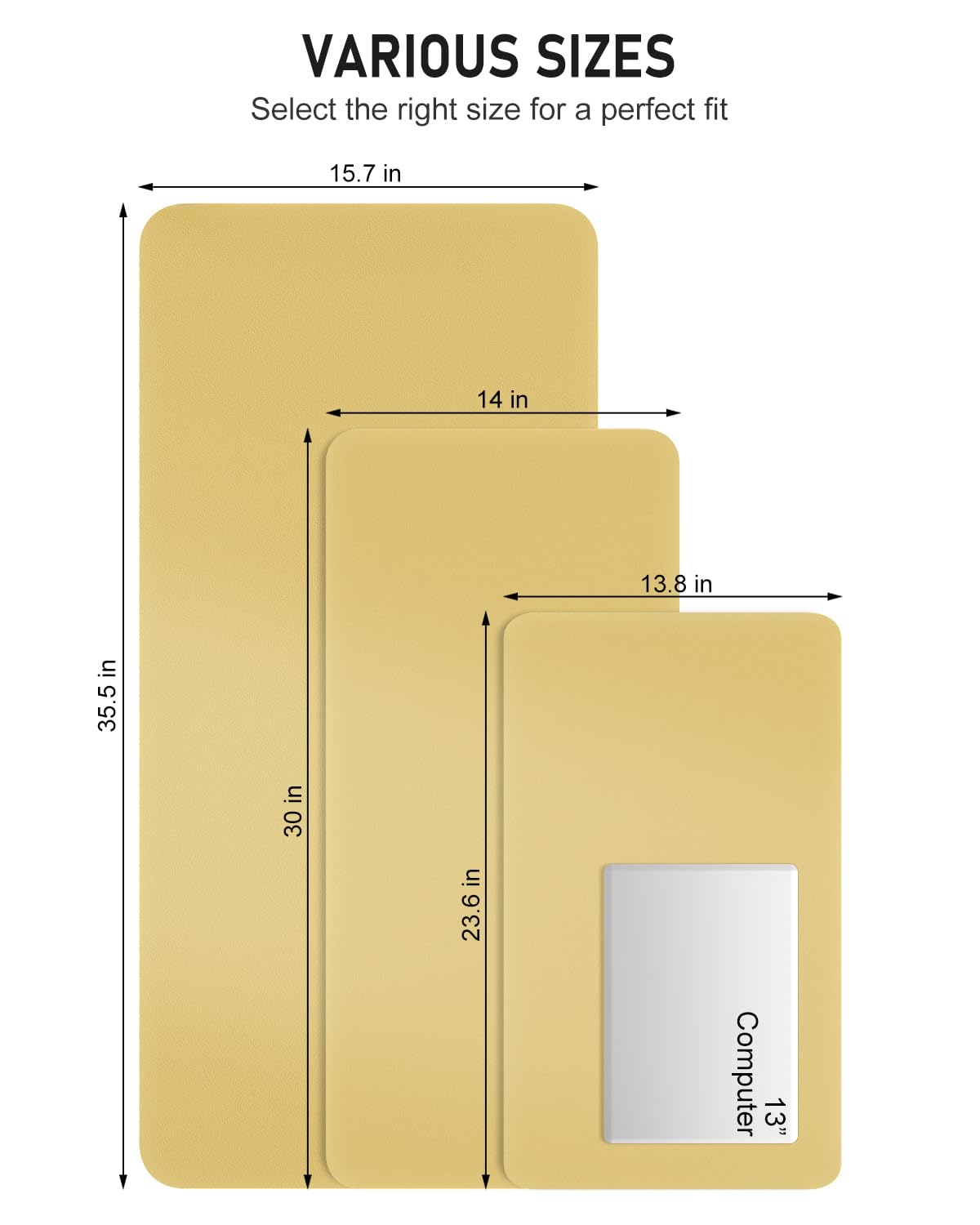 Niniubye Desk Pad, 35.5" x 17" PU Leather Non-Slip Desk Mat Large Mouse Pad for Desktop, Waterproof Laptop Computer Writing Mat for Office, Home, Work, Gaming, Pale Yellow
