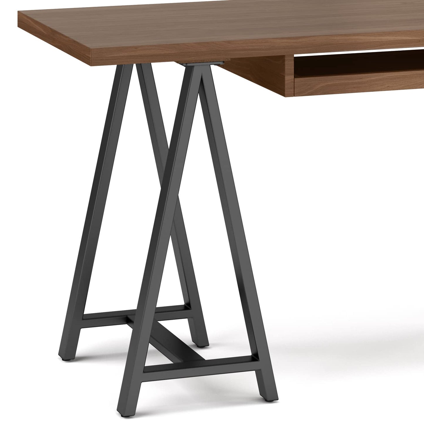 SIMPLIHOME Sawhorse Industrial 60 inch Wide SOLID WALNUT WOOD and Metal Desk in Walnut for the Office Desk, Writing Table, Workstation and Study Table
