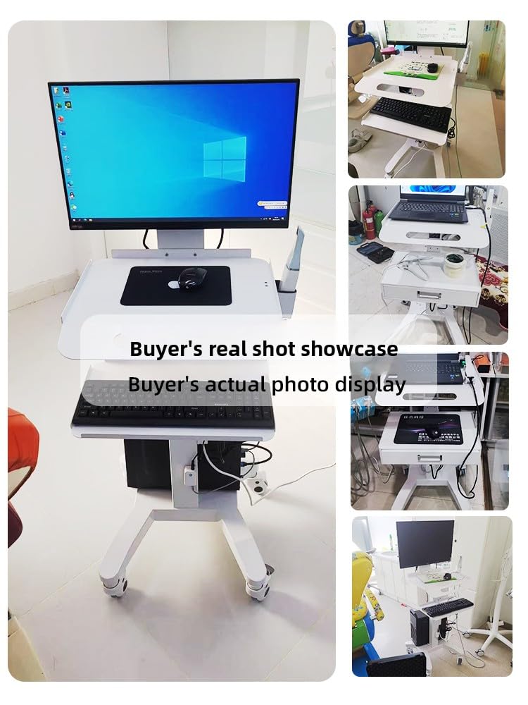 Medical Laptop Workstation Cart with Wheels, Adjustable Height Rolling Lab Trolley with Scanner Holder - Sturdy Mobile Computer Desk for Dental Clinics, Hospitals, Offices & Medical Labs (KSJ002)