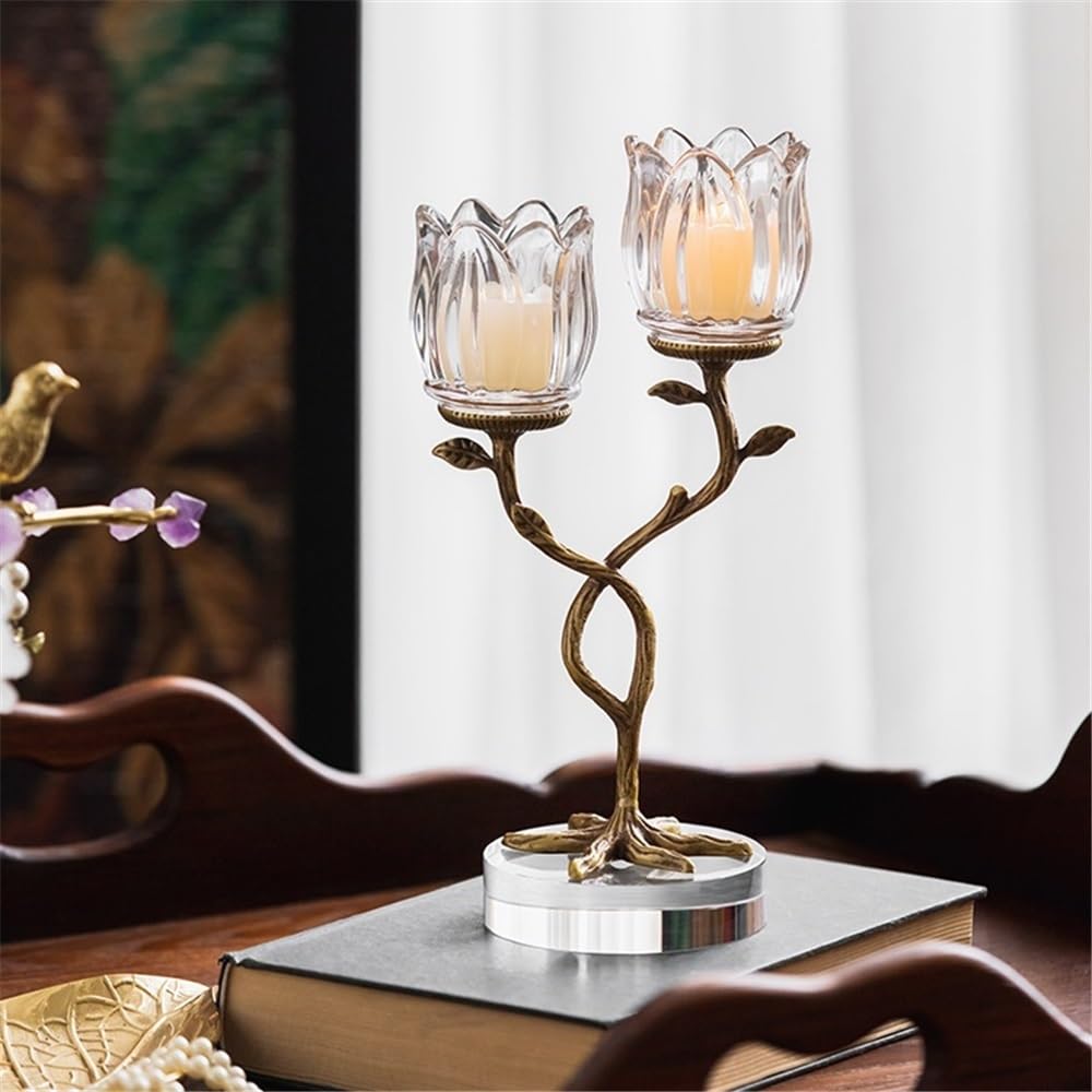 YUHUAWF Candle Holderss Light Luxury Creative Home Brass Crystal Glass Candlestick Entrance Table Advanced Ornaments Aromatherapy Candle Holder Decorative Candlestick