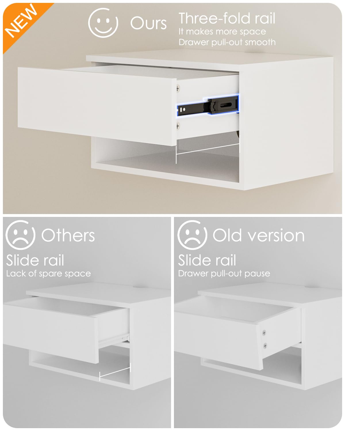 Floating Nightstand, Small Modern Floating Nightstand with Drawer, Floating Shelves for Bedroom, Bathroom (White)
