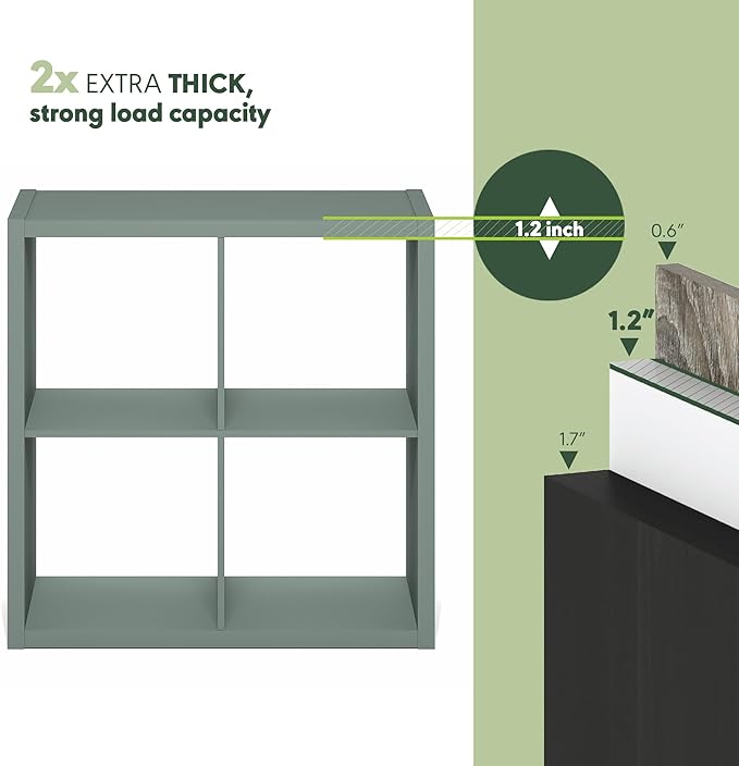 Furinno Cubicle Book Shelf, 4-Cube Bookshelf, Extra Thick Frame Reversible