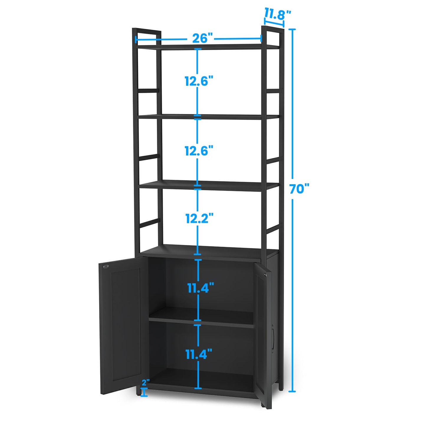 Lazyvan Black Bookshelf with Doors,70" Tall Bookcase with Storage Cabinet,6 Tier Book Shelf for Living Room/Bedroom/Office/Kitchen,70"(H)*26"(L)*11.8"(W)