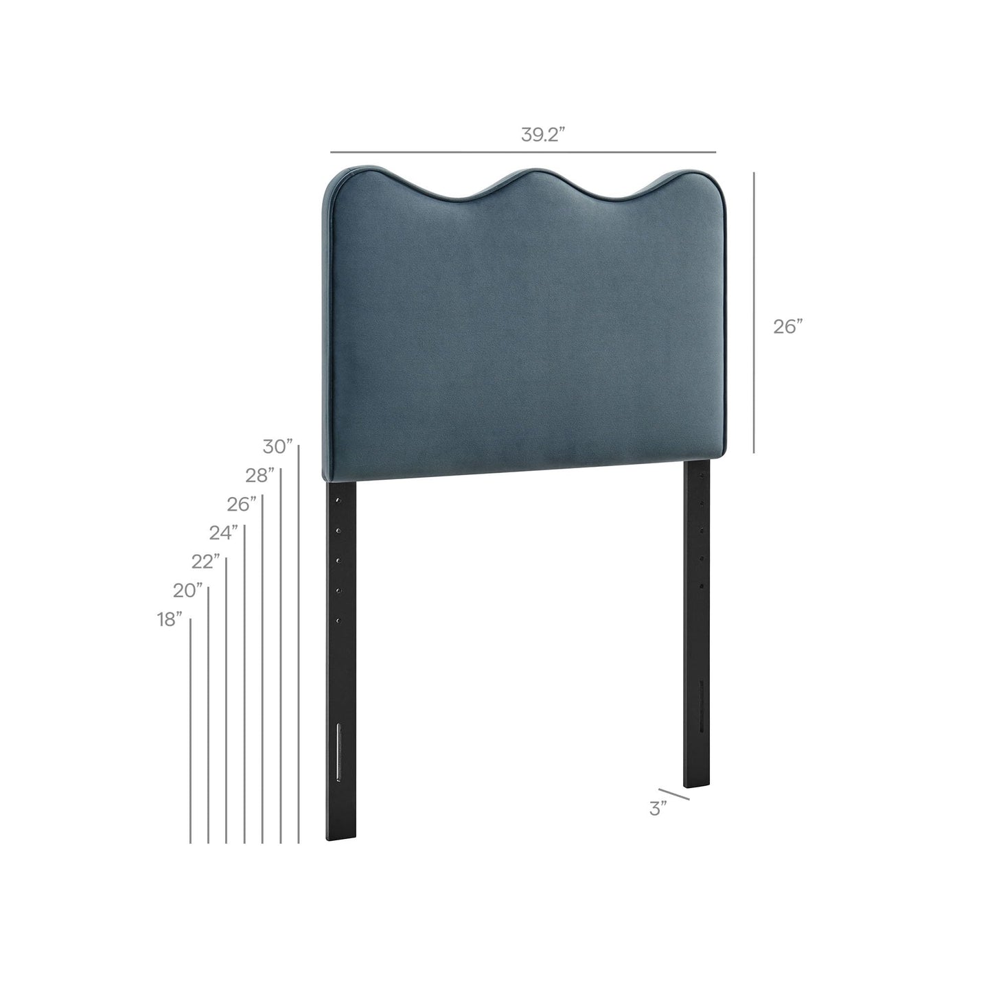 Monday Athena Twin Size Performance Velvet Adjustable Headboard in Cadet Blue - with Scalloped Wave Design and Stain-Resistant Velvet Upholstery