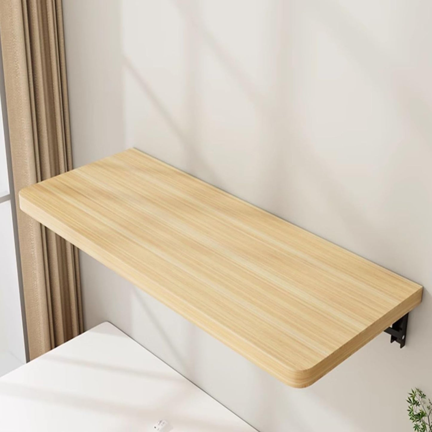 LWJQRSP Wall Mounted Folding Table, Collapsible Floating Desk for Small Spaces, Versatile Workbench for Home, Office, Kitchen, Dining - Raw Wood, 40x24cm