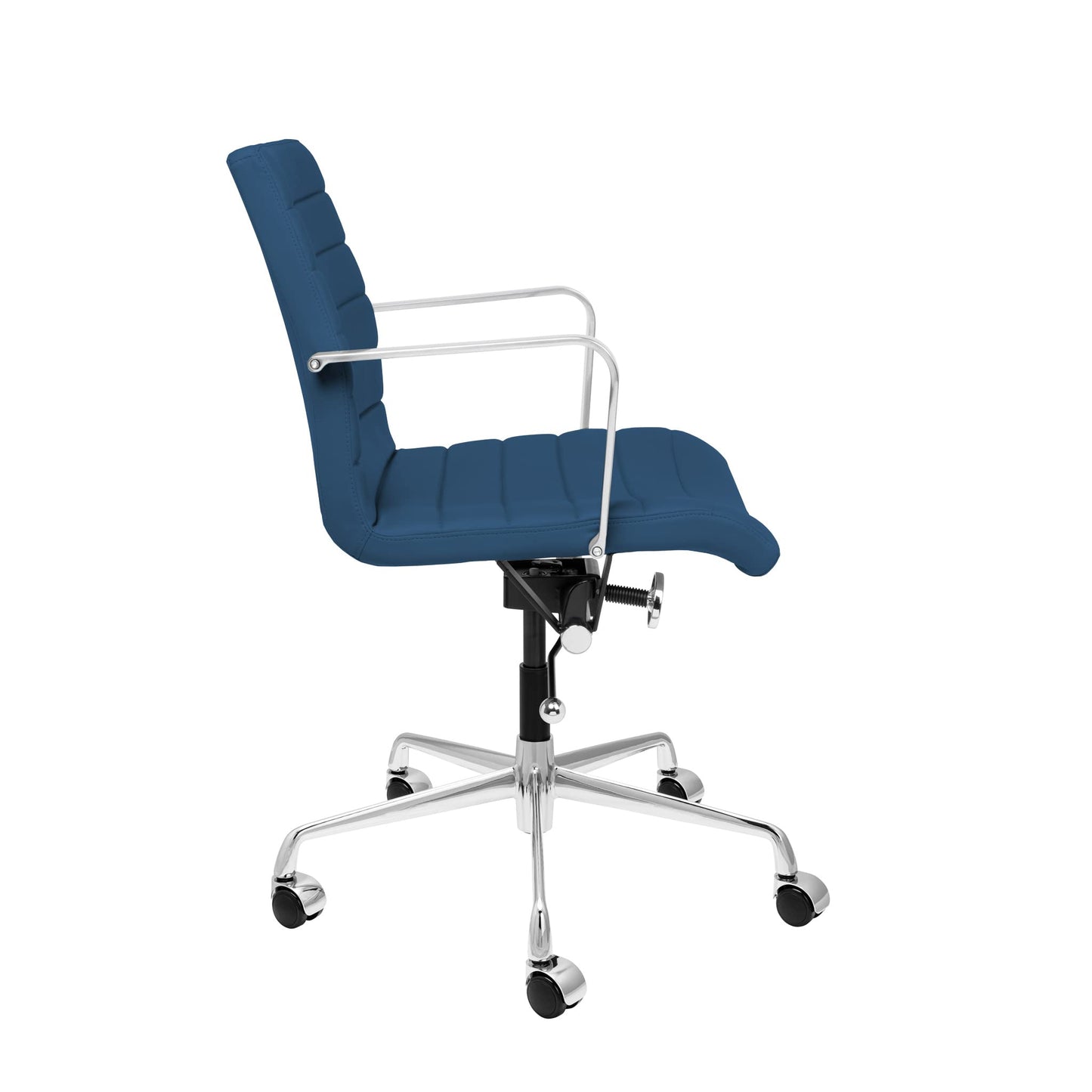 Laura Davidson Furniture SOHO II Ribbed Office Chair - Mid Back Desk Chair, Ergonomically Designed with Arm Rest & Swivel, Made of Faux Leather, Dark Blue, Computer Chair