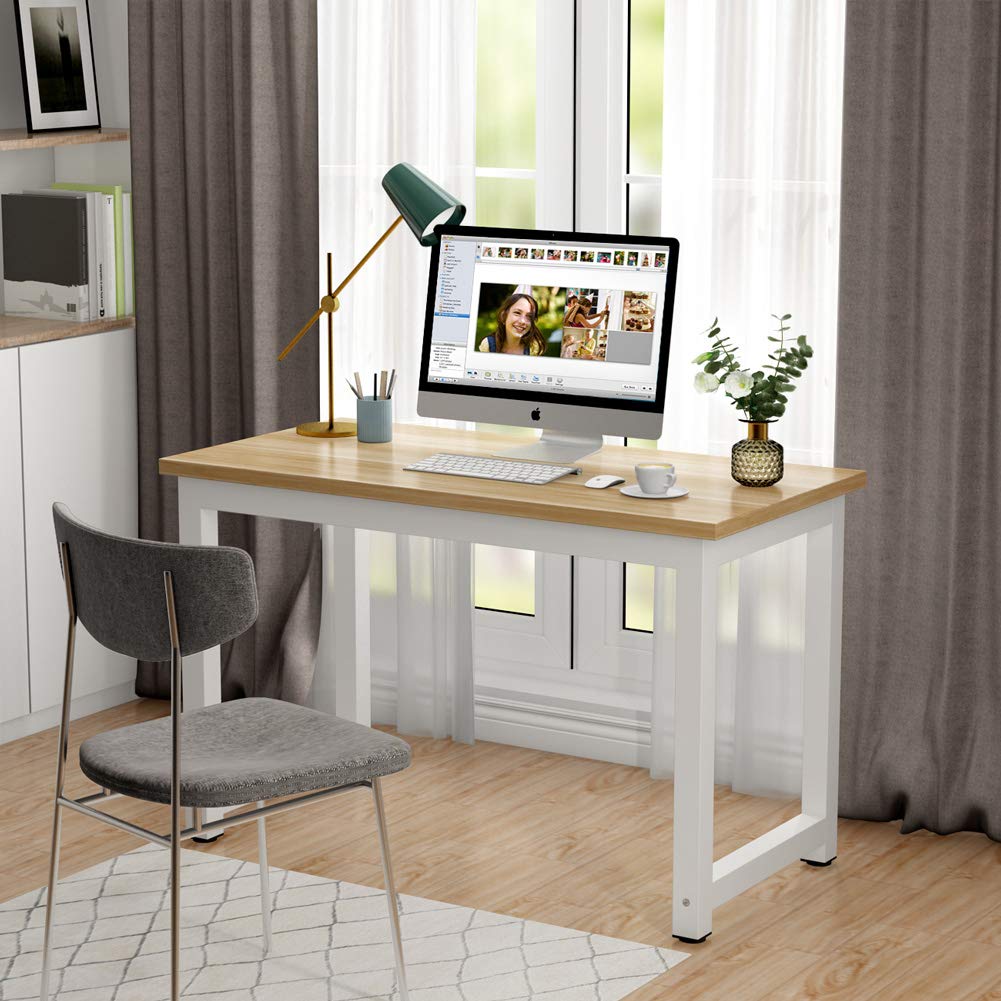 Tribesigns Computer Desk, 47 inch Modern Simple Office Desk Computer Table Study Writing Desk for Home Office, Light Walnut