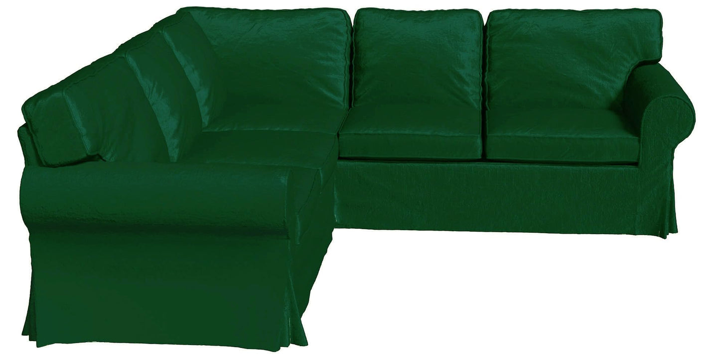 Velvet Pets Friendly Sectional Corner Sofa Covers Made Compatible with IKEA Ektorp 4 Four Seat Couch Sofa Slipcovers (Velvet Green Ektorp 2+2)