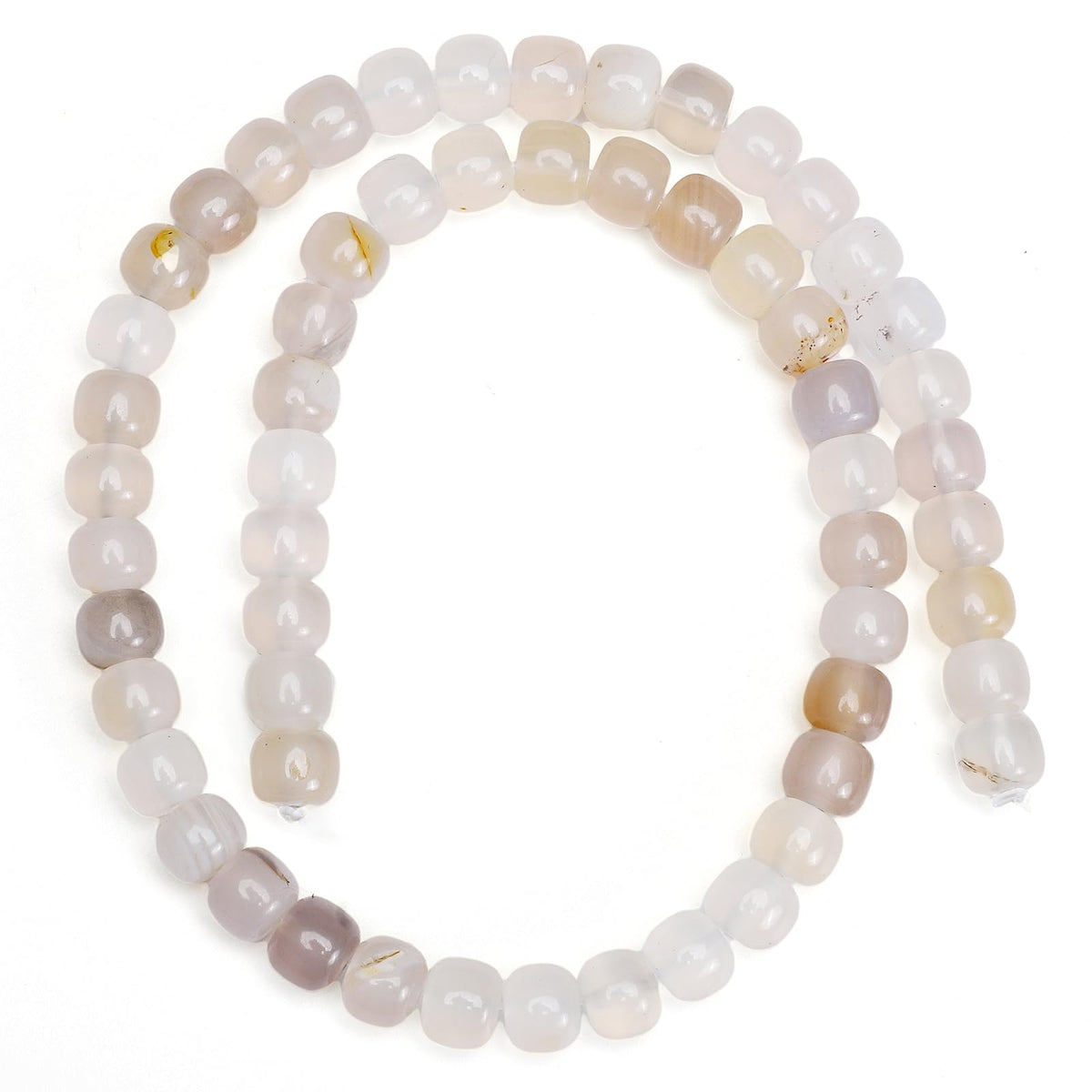 BEADIA Natural White Agate Flat Cut Round Drum Stone 8mmx7mm Loose Semi Gemstone Beads for Jewelry Making 38cm