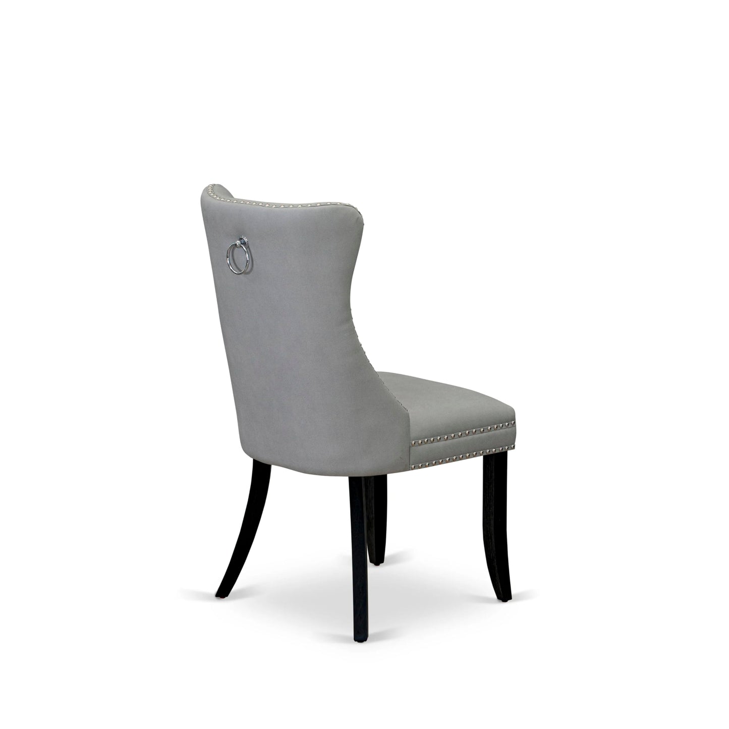 East West Furniture DAP6F27 Dallas Parson Dining Room Chairs - Button Tufted Nailhead Light Gray Polyester Fabric Padded Chairs, Set of 2, Wirebrushed Black