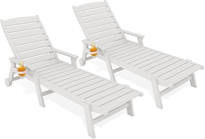 KINGYES HDPE Lounge Chair Outdoor Set of 2, Patio Chaise Lounge Recliner