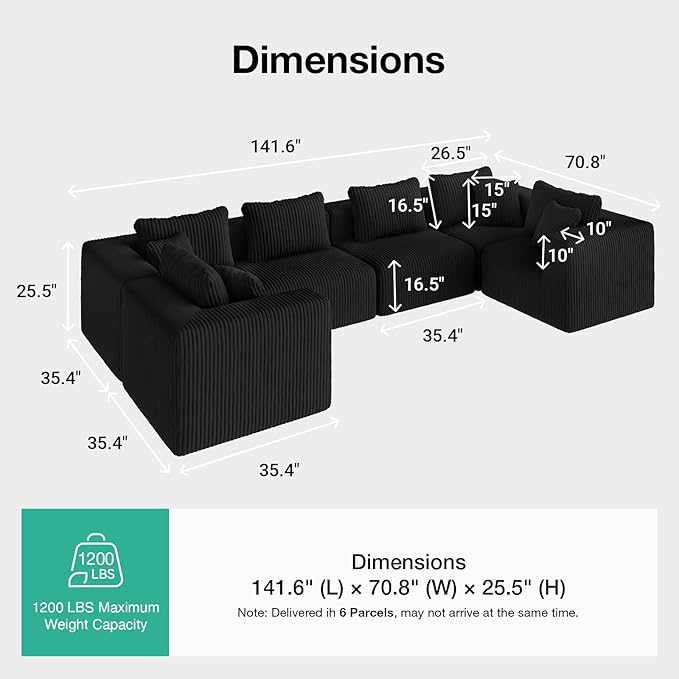 Novilla 141" Modular Sectional Sofa, Modern Cloud Sectional Couch