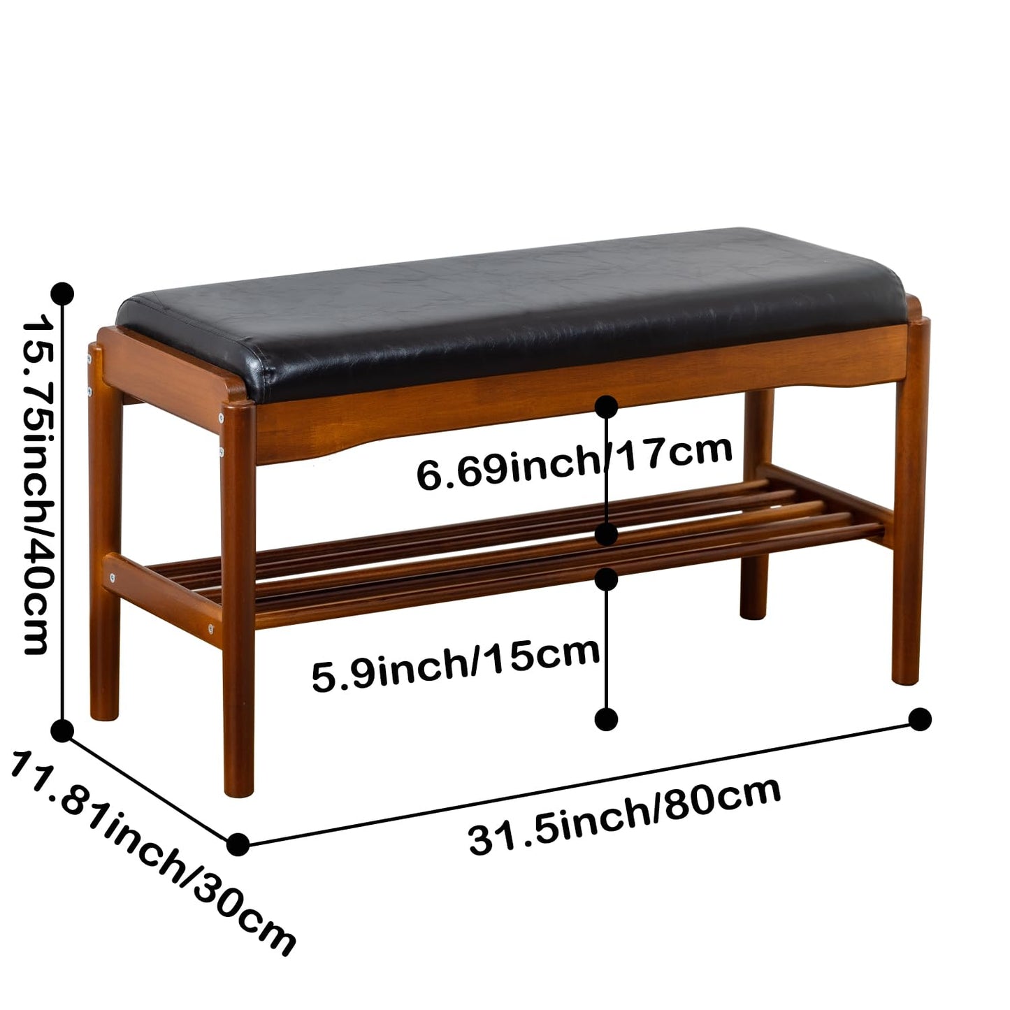 SOBIBO Entryway Shoe Bench with Cushioned Seat, 2-Tier Rubberwood Shoe Rack Storage Organizer for 8-12 Pairs, 31.5" Shoe Storage Bench (Black)
