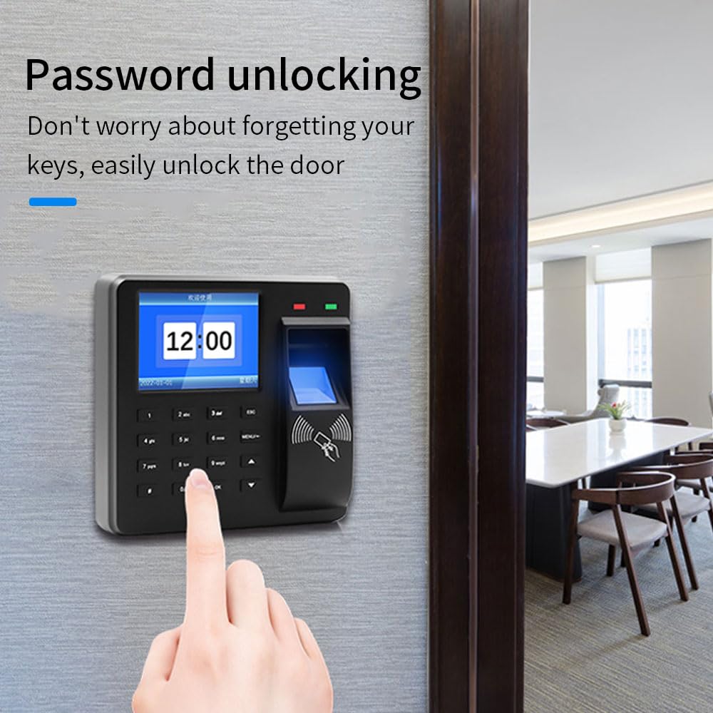 Access Control Time Attendance Machine Fingerprint Recognition/Password/Card Time Clock Employee Check-in Recorder with 10PCS Thick Card