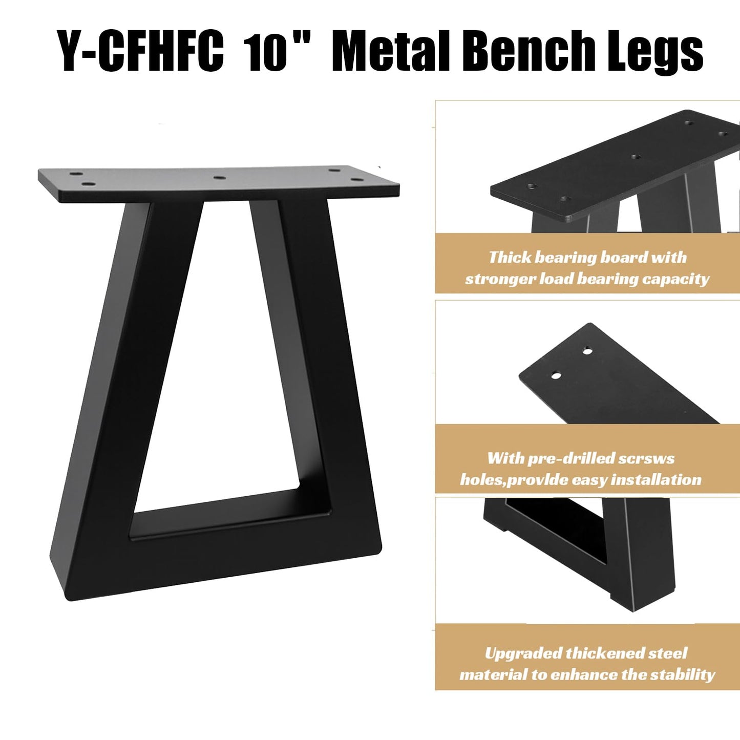 Y-CFHFC 10 '' Trapezoid Metal Table Legs Heavy Duty Steel Furniture Legs for DIY Sofa, Couch, Bench,Stool,Coffee Table, End/Side Table,Cabinet Feets (Set of 2, Black)