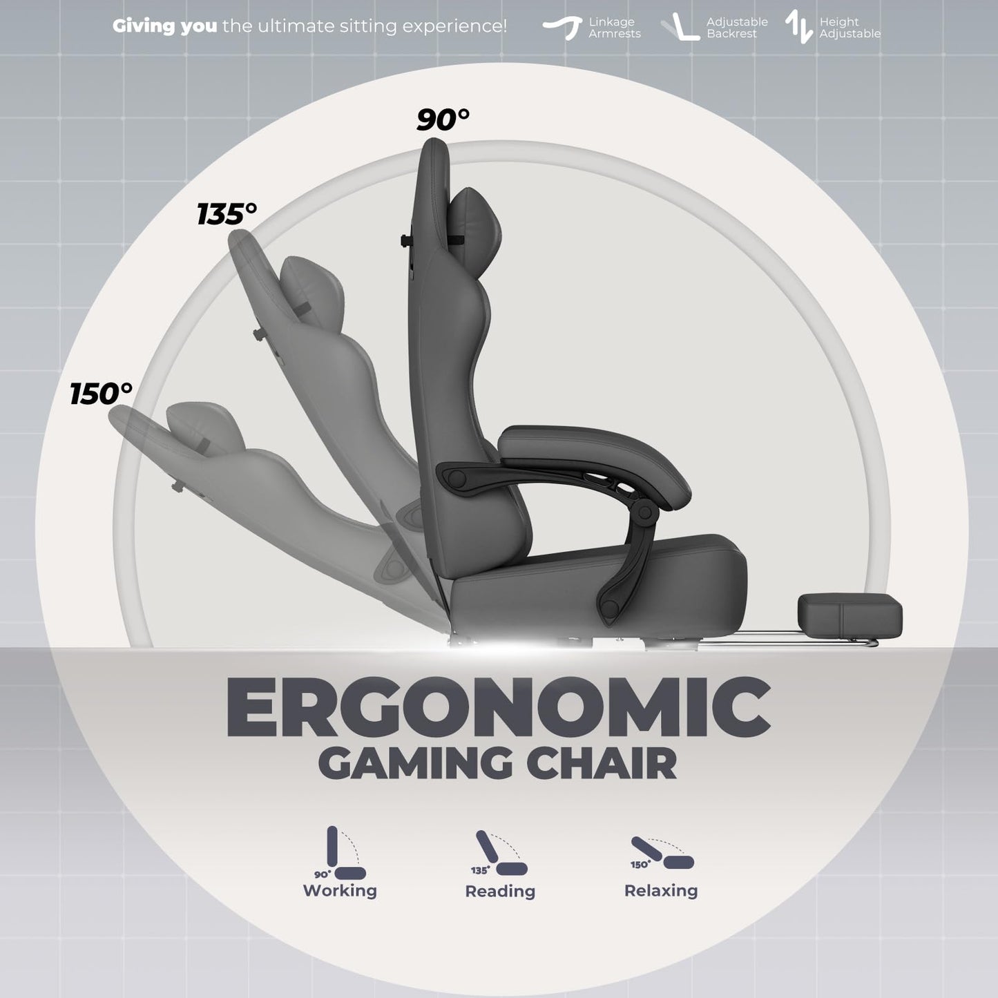 GTPLAYER Gaming Chair with Pocket Spring Cushion, Big and Tall Gamings Chairs 350LBS High Back Computer Chair with Footrest for Adults Lumbar Support Swivel Game Chair for Office, Leather Grey