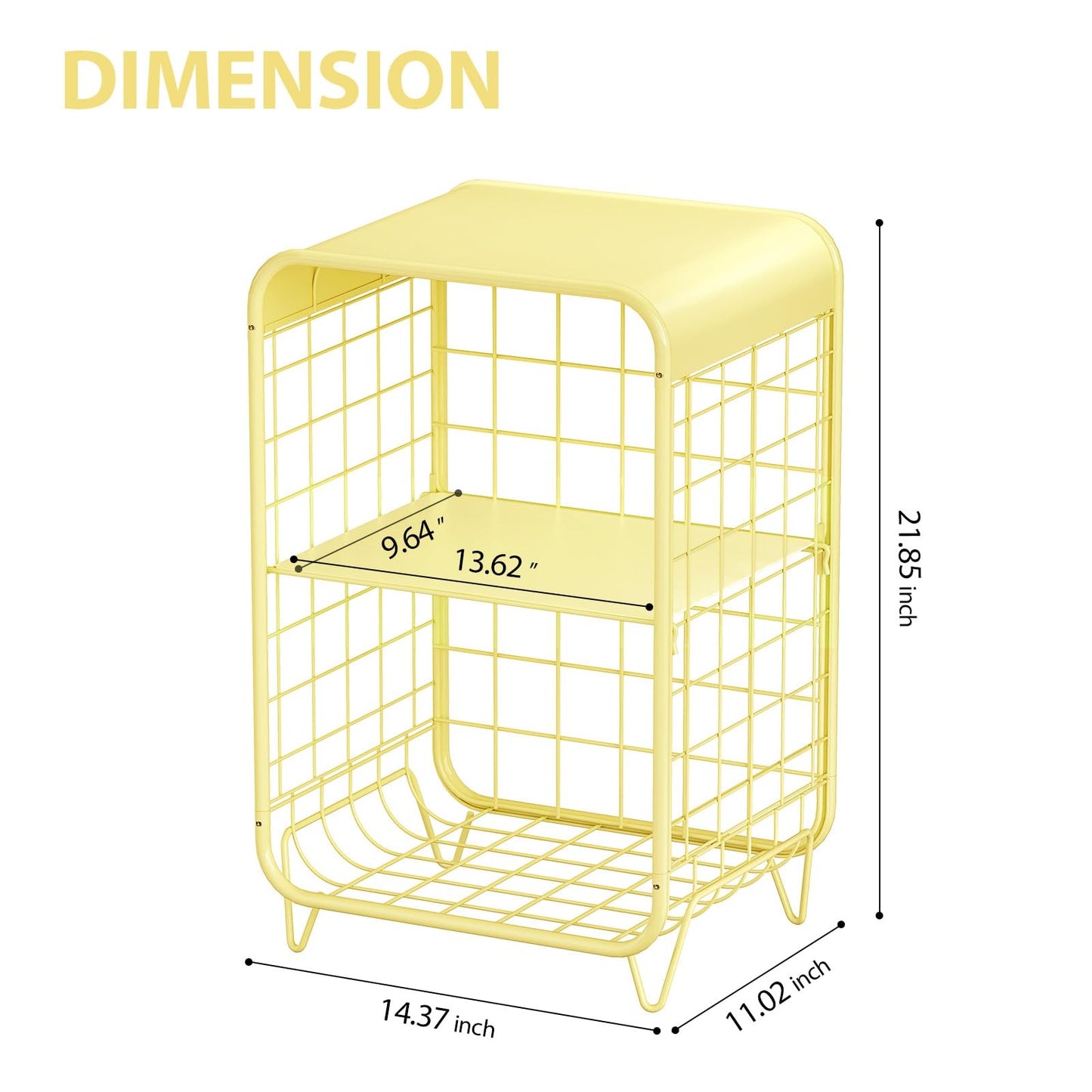 APEXCHASER Cute Nightstand,Metal Side Table,3-Tier Modern End Table with Storage, Small Coffee Tables for Small Spaces,Coffee Table for Living Room, Bedroom,Dorm,Yellow