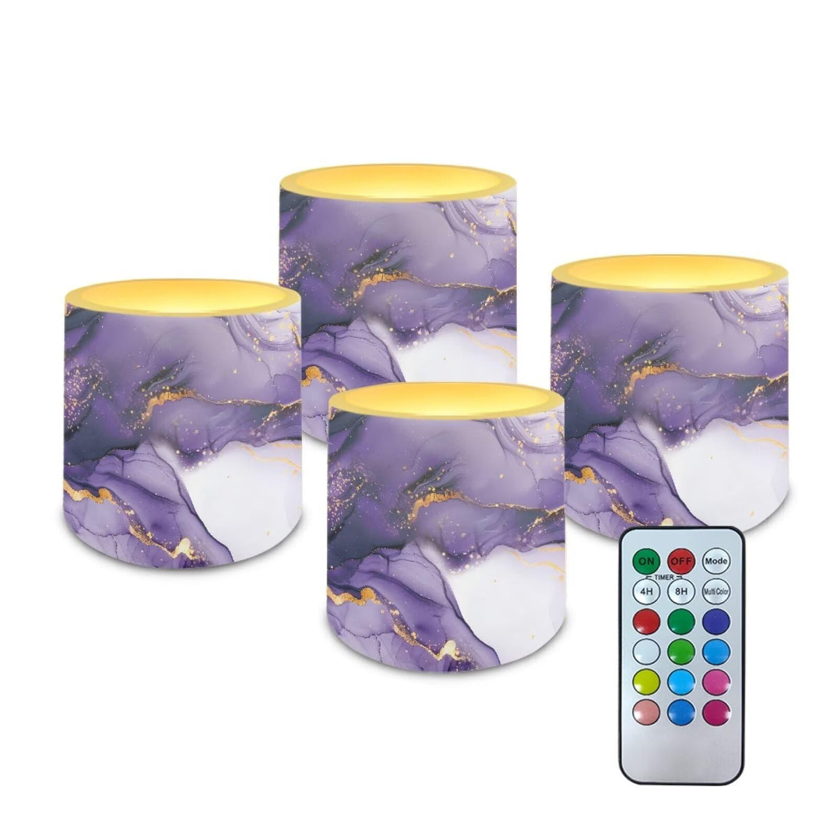 NETILGEN Purple Marble Print 3 inch Flickering Color Changing LED Candles Set of 4 Flameless Eletric Pillar Candles with Remote Timer Control Home Party Decor