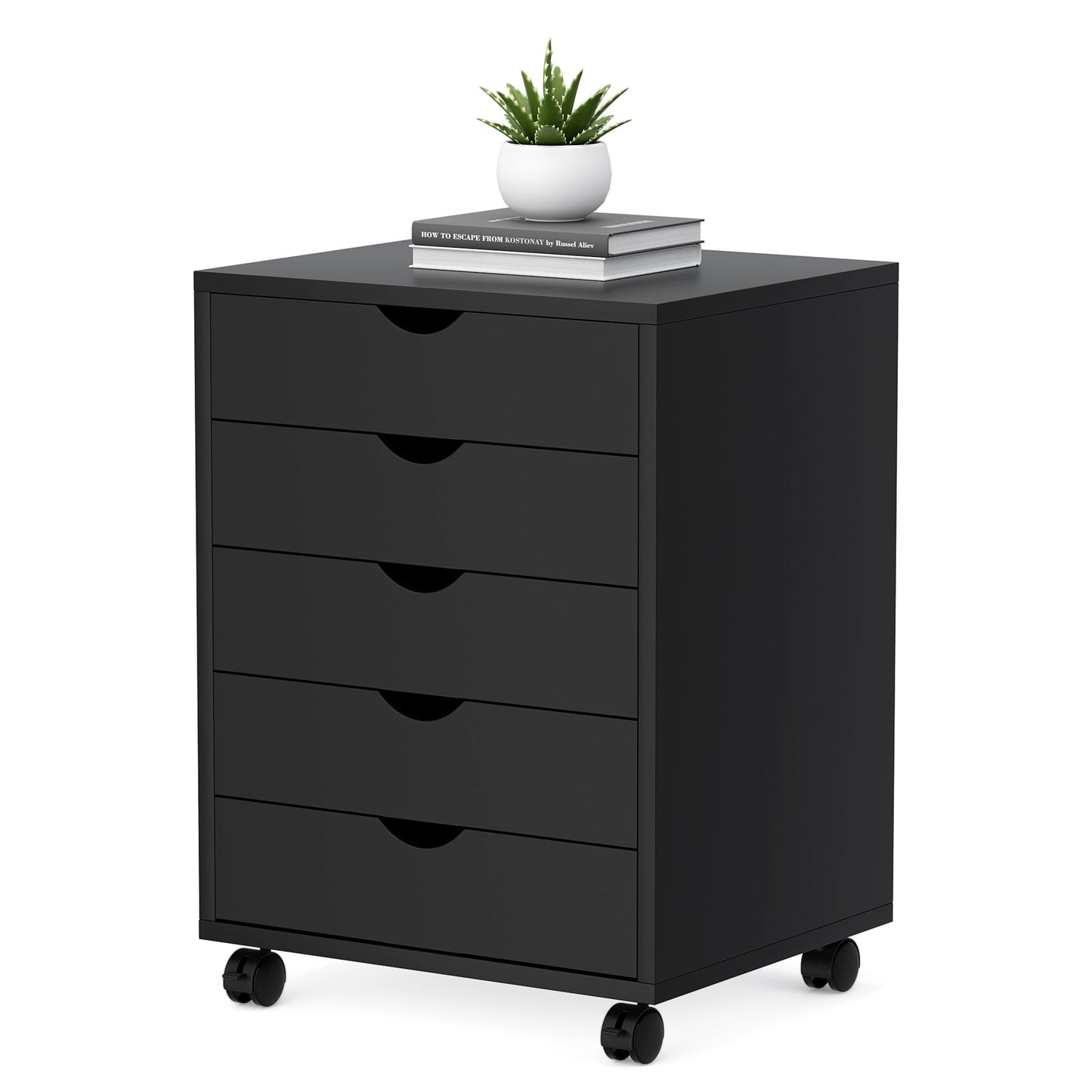 Alpen 5 Drawer Mobile File Cabinet Under Desk Storage Organization with Wheels Vertical Filing Chest Rolling Wood Small Desk Printer Stand for Home Office, Black
