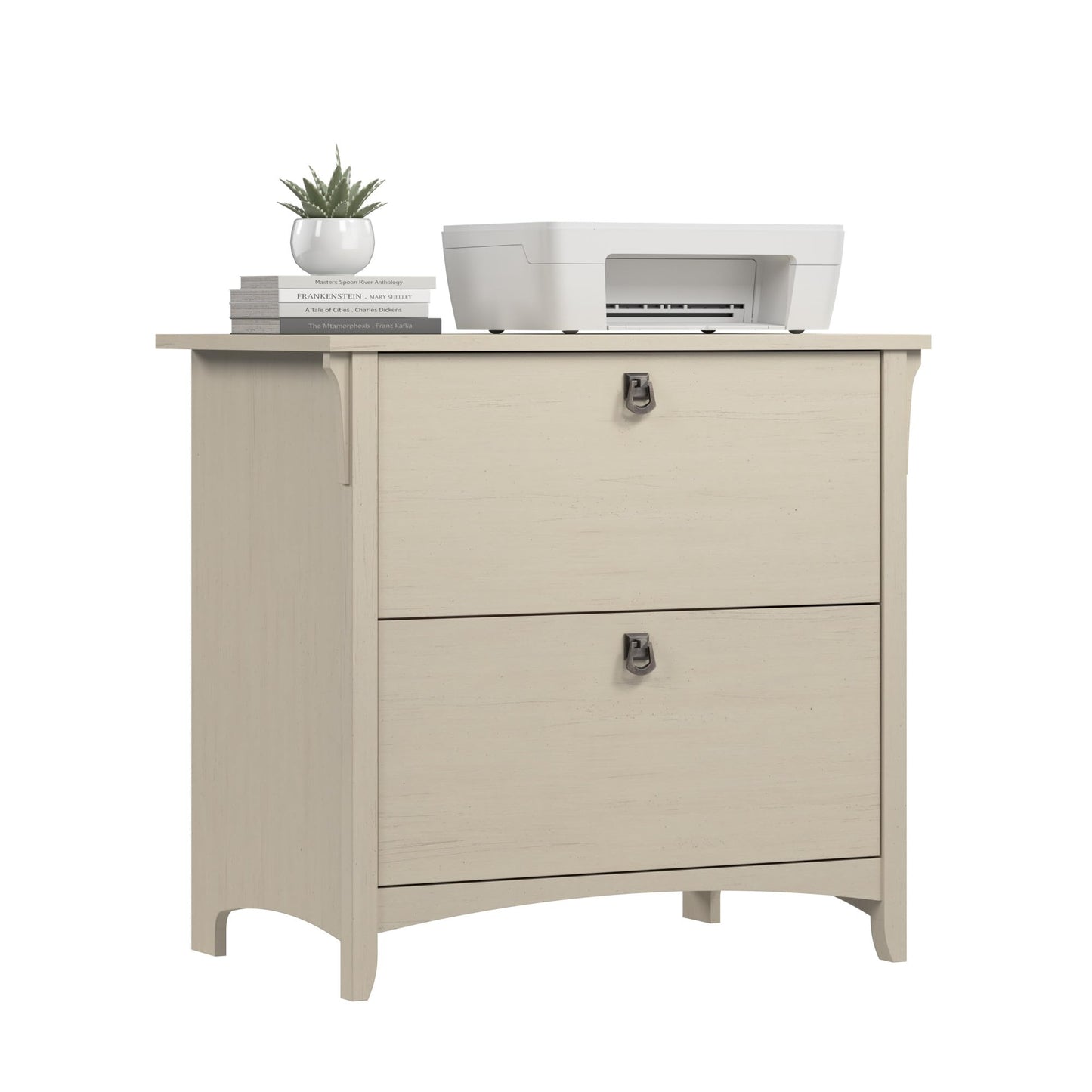 Bush Home Salinas 2 Drawer Lateral File Cabinet in Antique White, Home Office Storage Solution, Organizer with Drawers for Workspace, Filing Unit